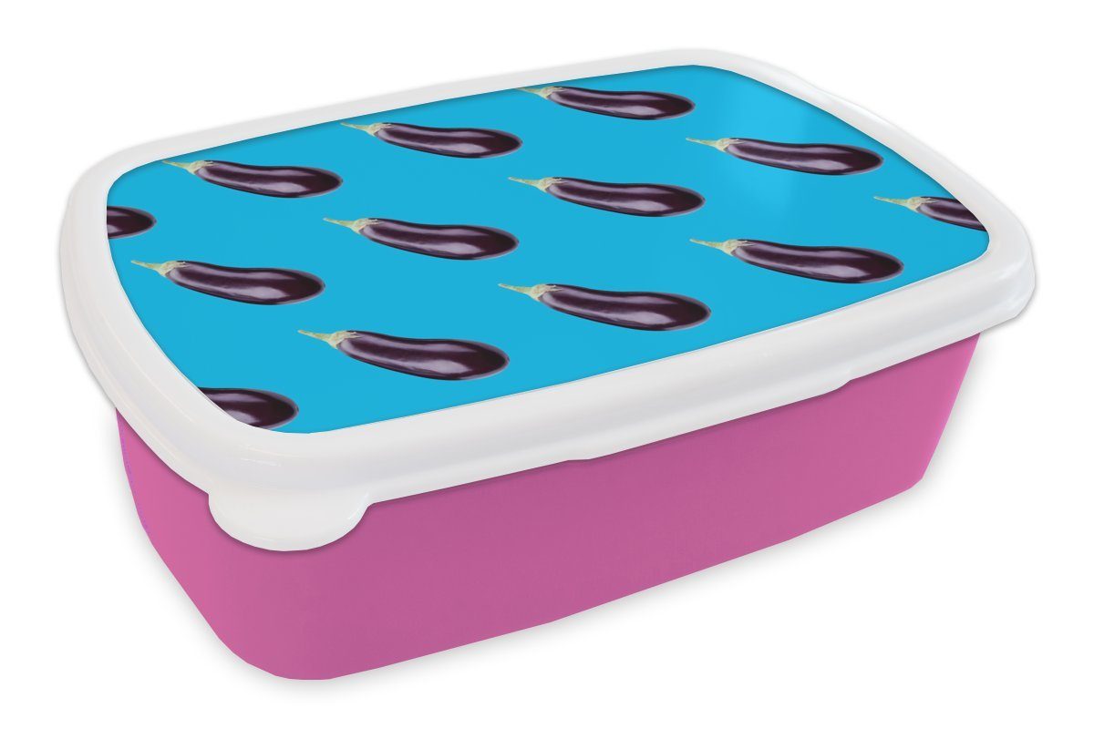MuchoWow Lunchbox Gemüse - Aubergine - (2-tlg), Kunststoff, Blau, für Brotdose Kunststoff Brotbox Snackbox, Muster Mädchen, rosa - Erwachsene, Kinder