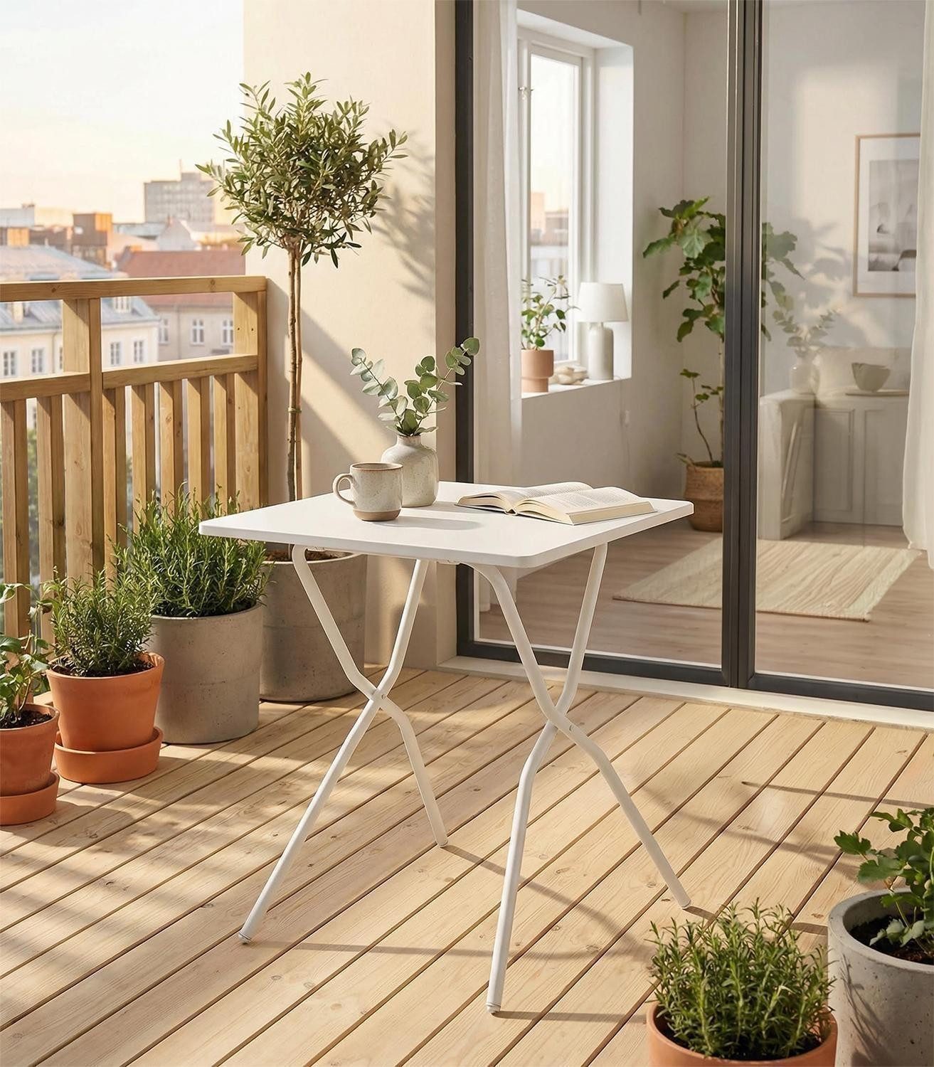 Lafuma Gartentisch BALCONY NATURA COLORBLOCK, Beige Seigle, Stahl, zusammenklappbar, B 64 x H 73 x T 70 cm