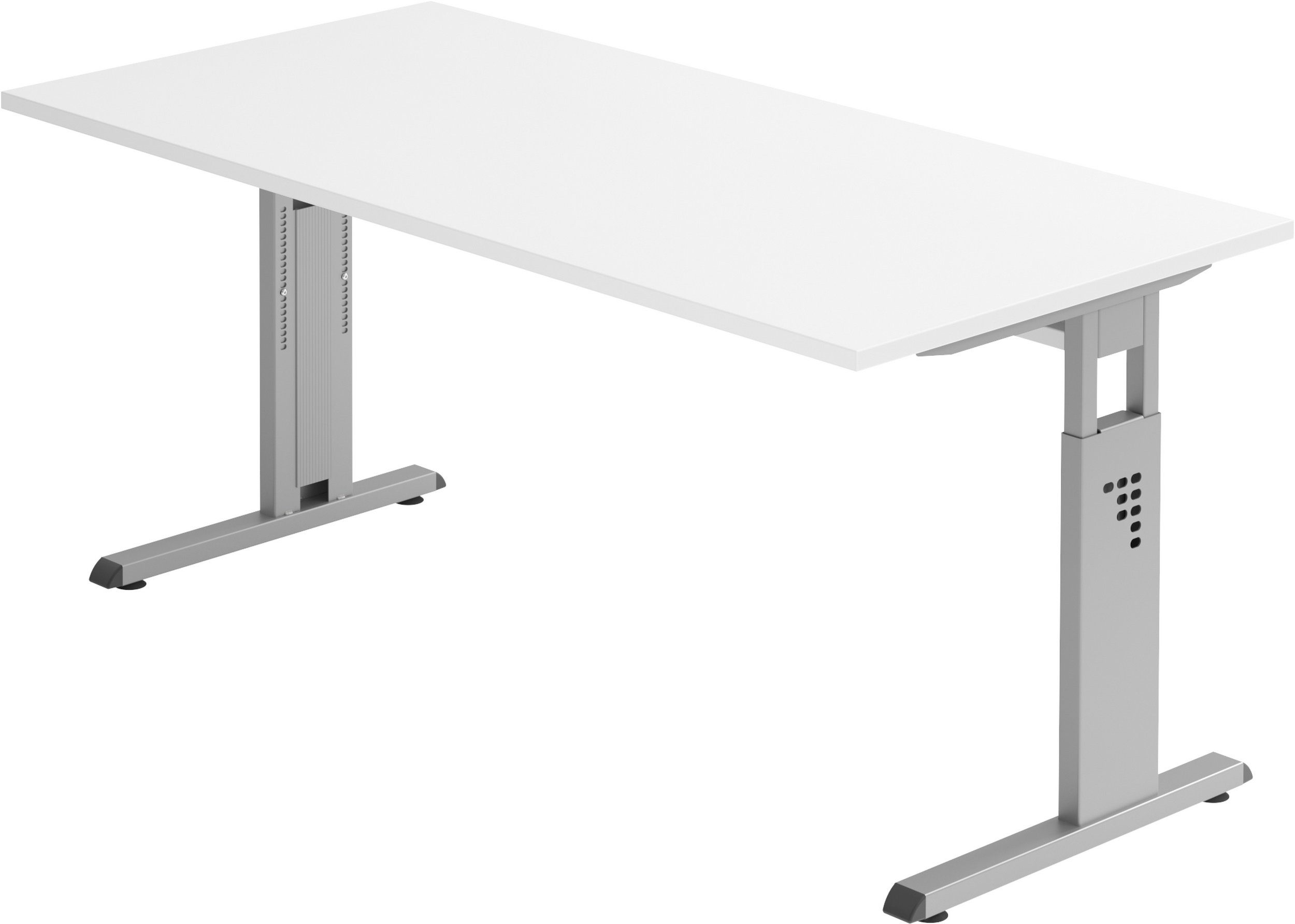 bümö Schreibtisch Schreibtisch Serie-O, Rechteck: 160 x 80 cm - Dekor: Weiß - Gestell: Silber