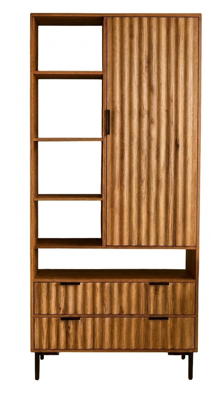 WOLF MÖBEL Ablageregal CURVE Regal mit 2 Schubladen / 1 Tür / 5 Ablagen, 110 x 40 x 190, CURVE Regal mit 2 Schubladen / 1 Tür / 5 Ablagen