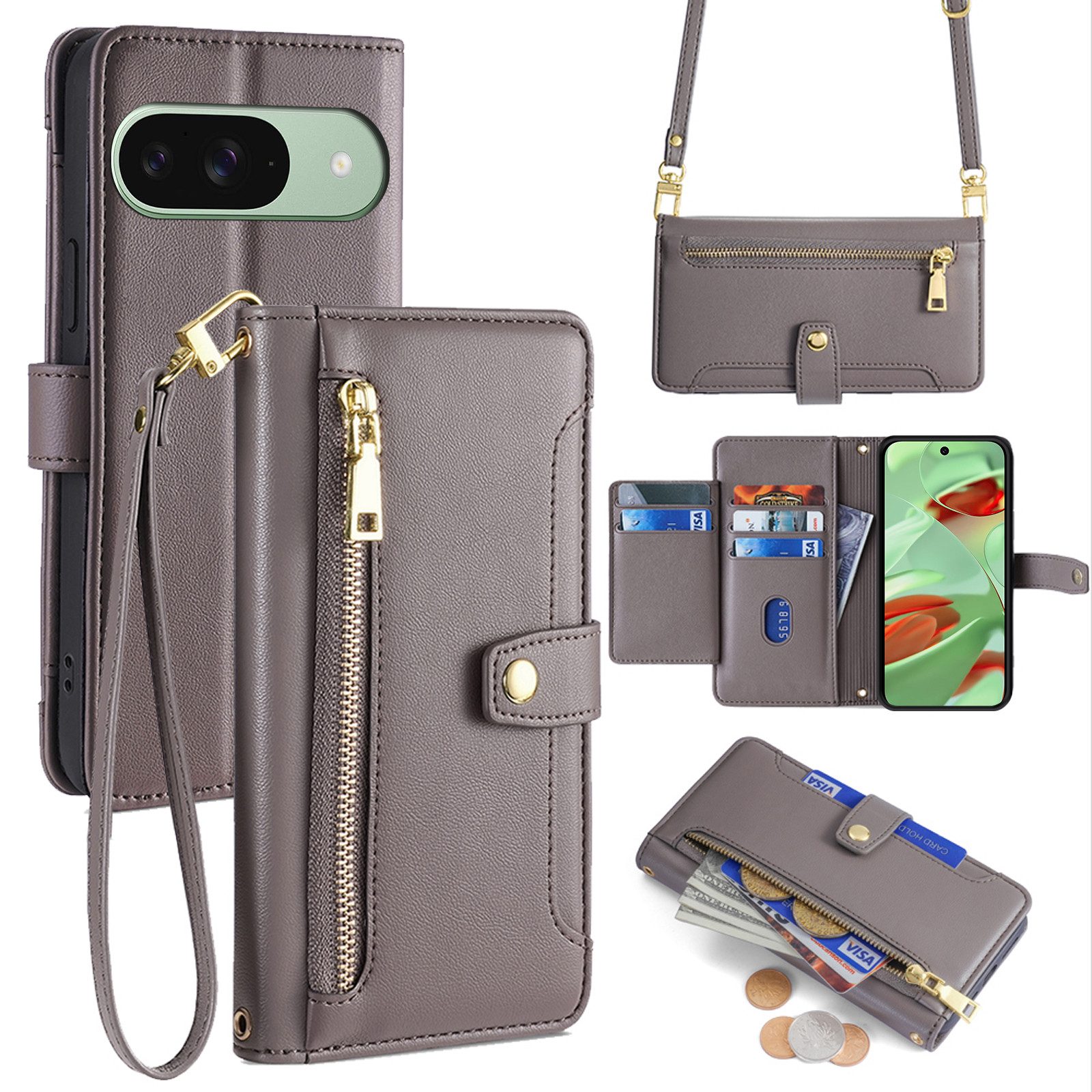 betterfon Handykette für Google mit Band Kartenfächer PU Leder Umhängetasche, Hände frei – mit Silikonhülle & Schnur für flexiblen Alltag