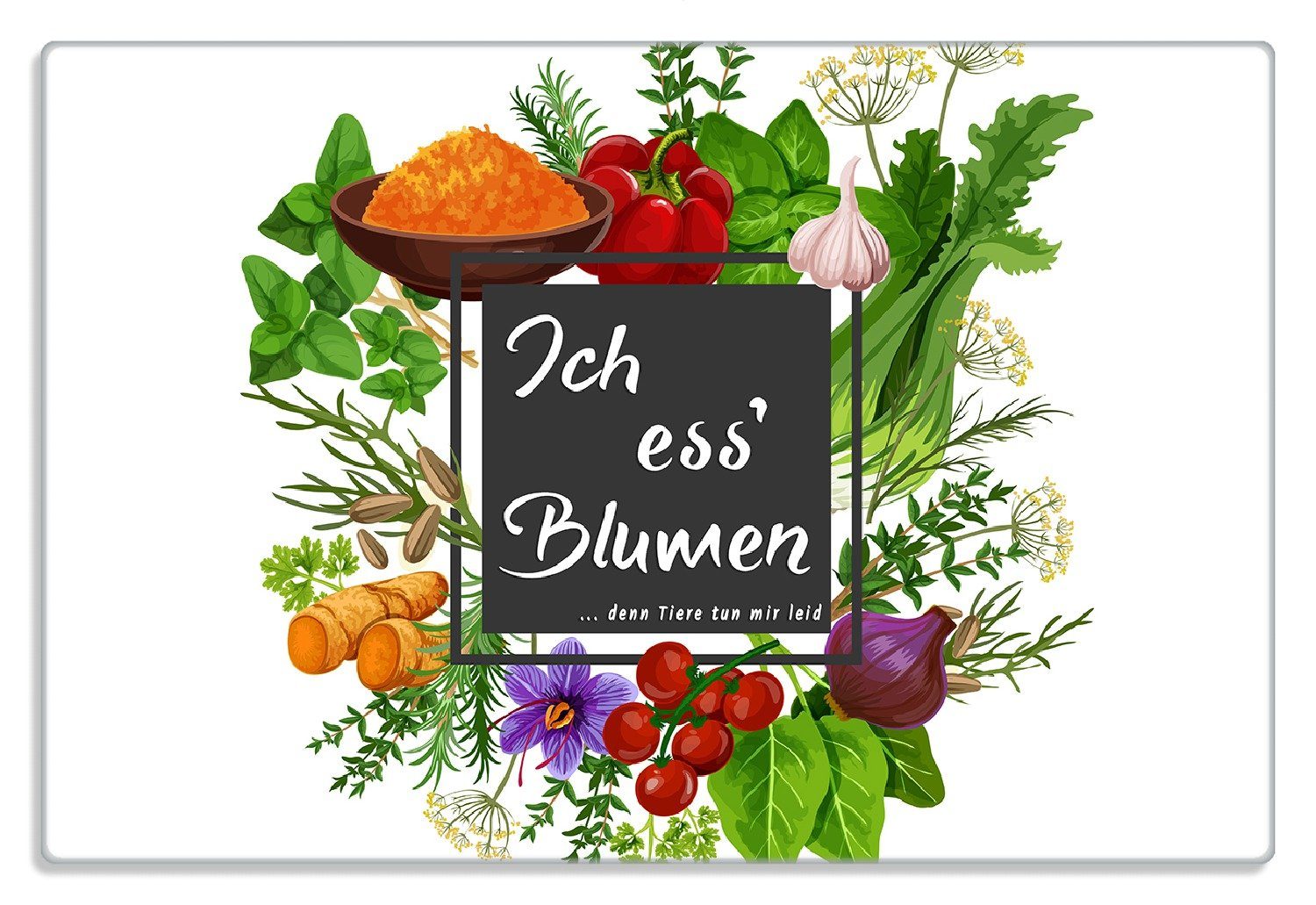 Wallario Frühstücksbrett Ich ess Blumen - Gemüse und Kräuter, (inkl. rutschfester Gummifüße 4mm, 1-St), 20x30cm
