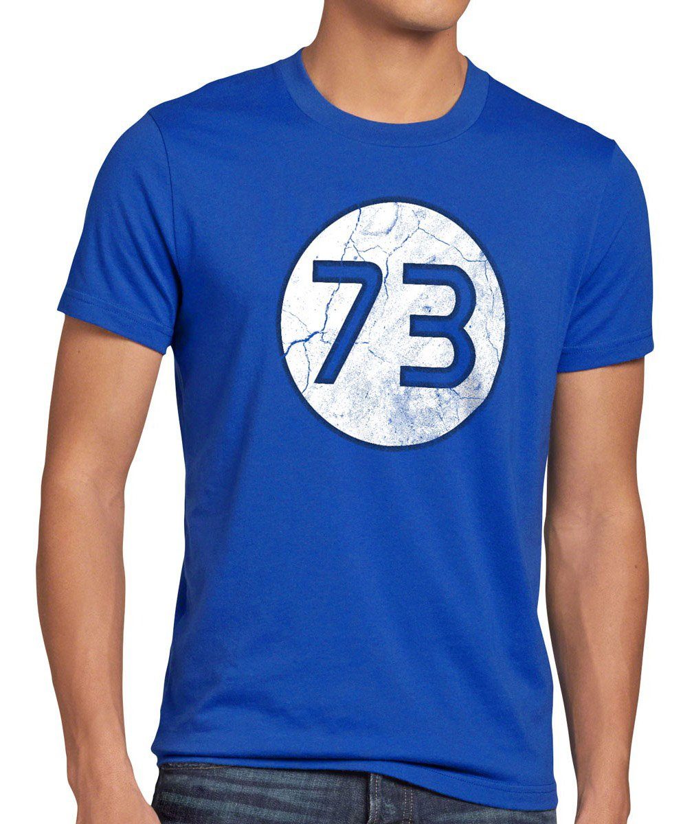 style3 Print-Shirt Herren T-Shirt 73 Sheldon Lieblingszahl big bang cooper leonard zahl theory tbbt blau