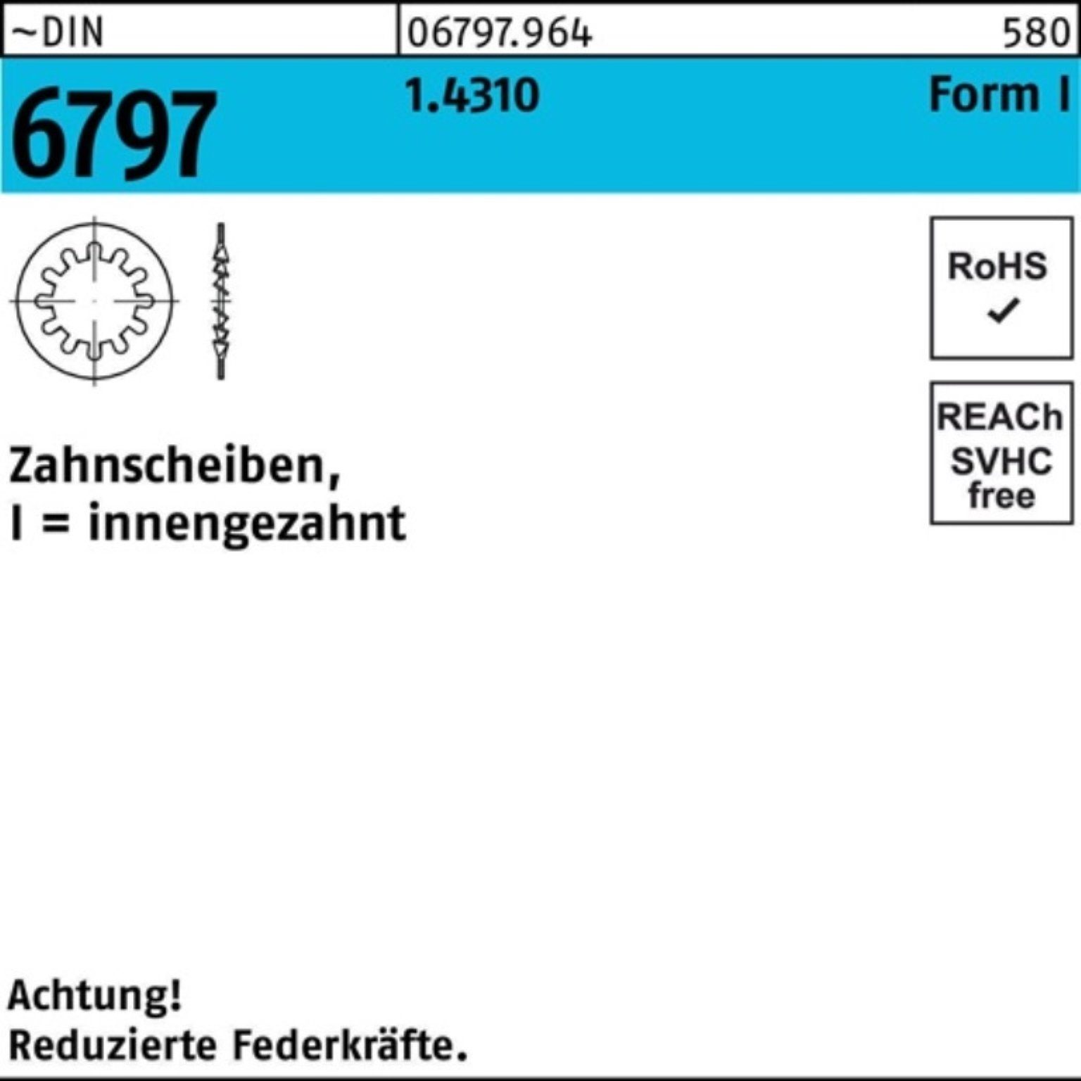 Reyher Zahnscheibe 1000er Pack FormI 6797 DIN I innengezahnt 1000 Zahnscheibe 5,3 1.4310