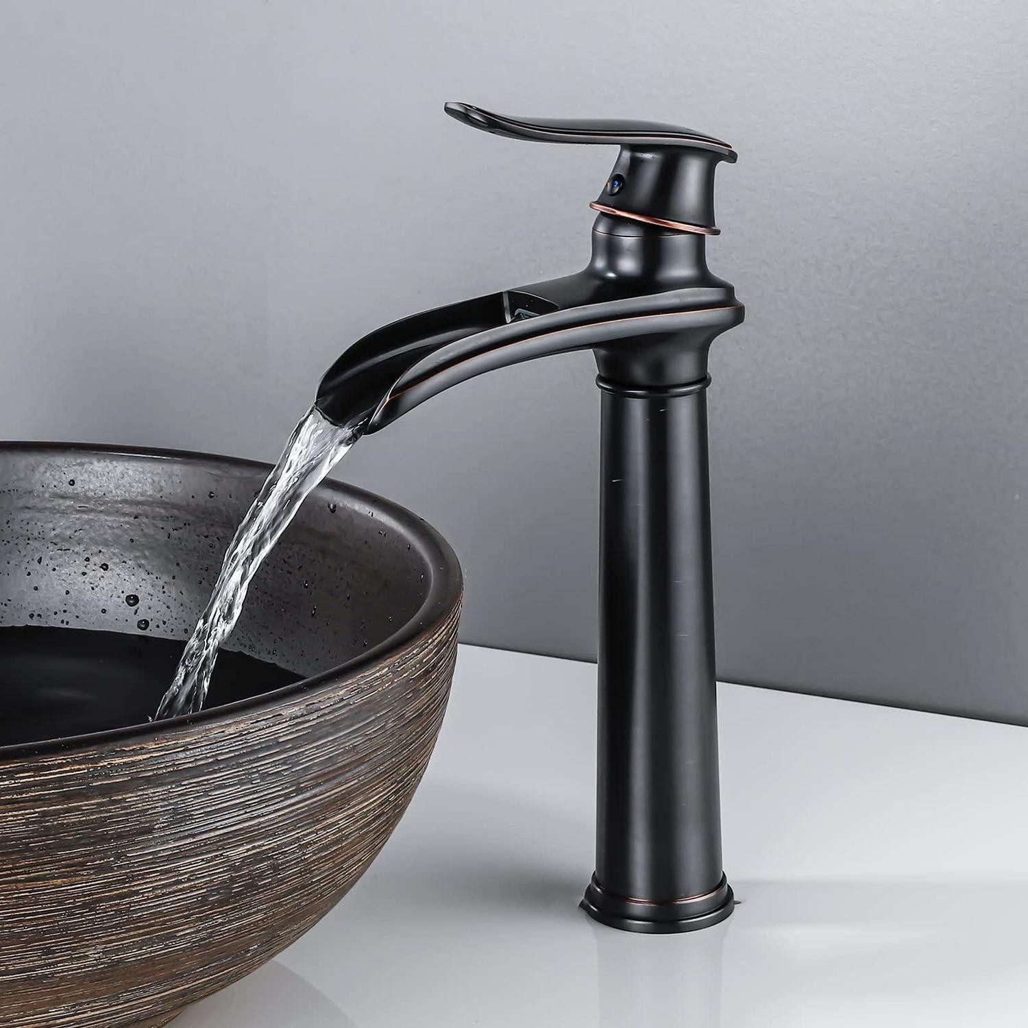 LuxusKollektion Waschtischarmatur Waschtischarmatur Wasserfall Hoch Schwarz Retro Messing ORB (1-St)