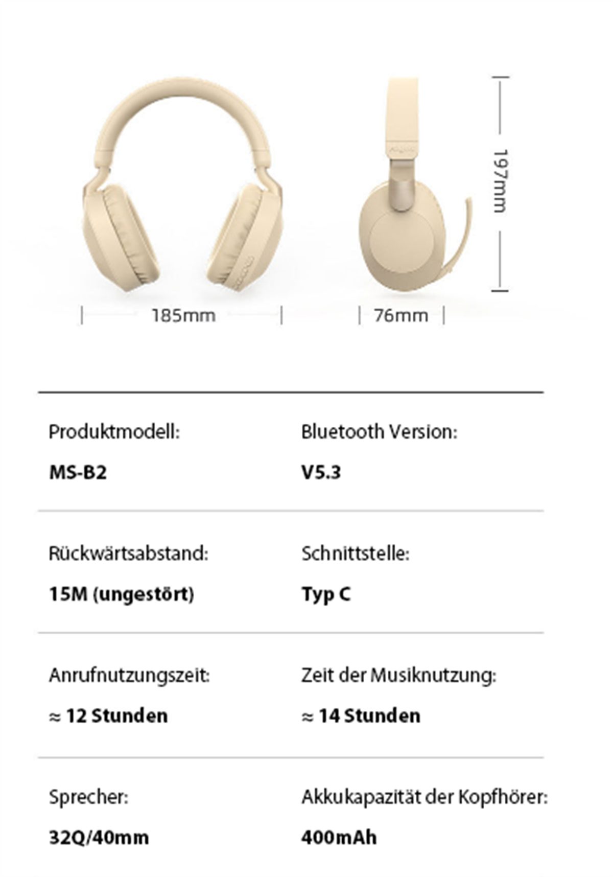 mit carefully langer Over-Ear-Kopfhörer Korallrot Bluetooth-Gaming-Headset selected Akkulaufzeit befestigtes Am Kopf