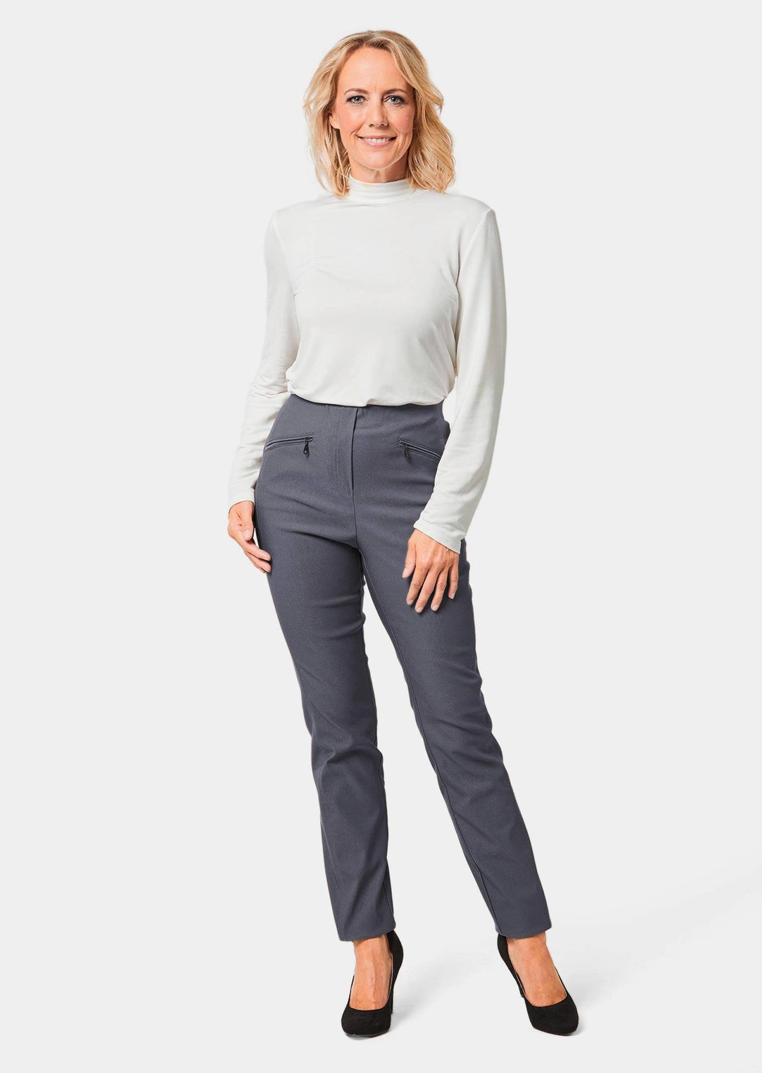 GOLDNER Stoffhose Kurzgröße: Elegante Stretchhose mit Schlupfbund Viskosehose mit Taschen, Teilungsnähten und Knöchellänge