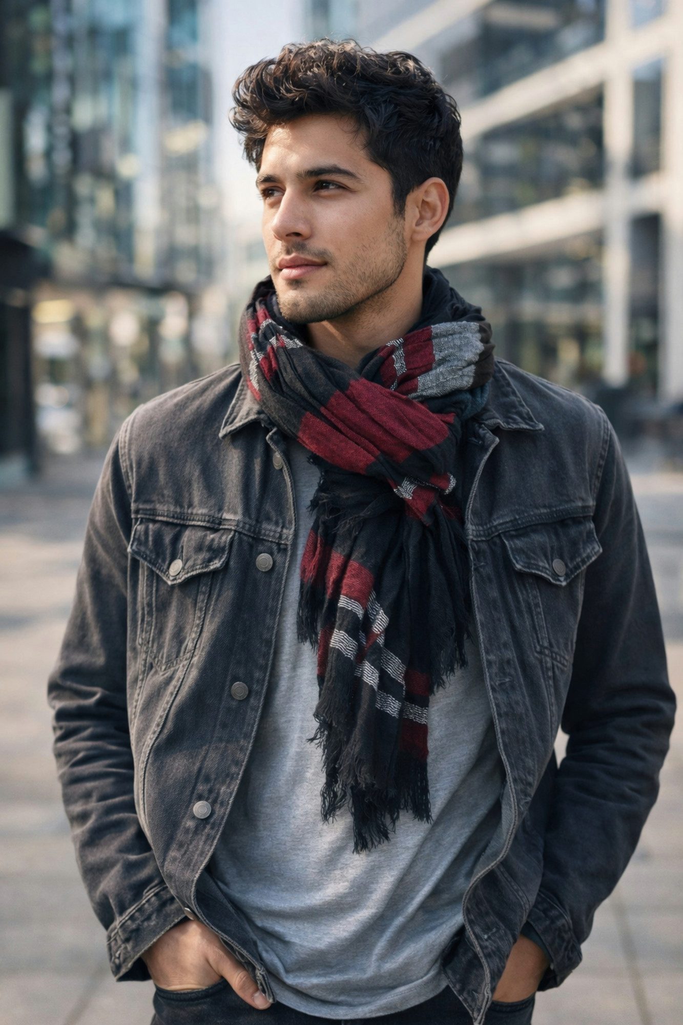 Ella Jonte Modeschal, Weicher Casual-Schal gestreift in Schwarz-Burgund, 180x65 cm