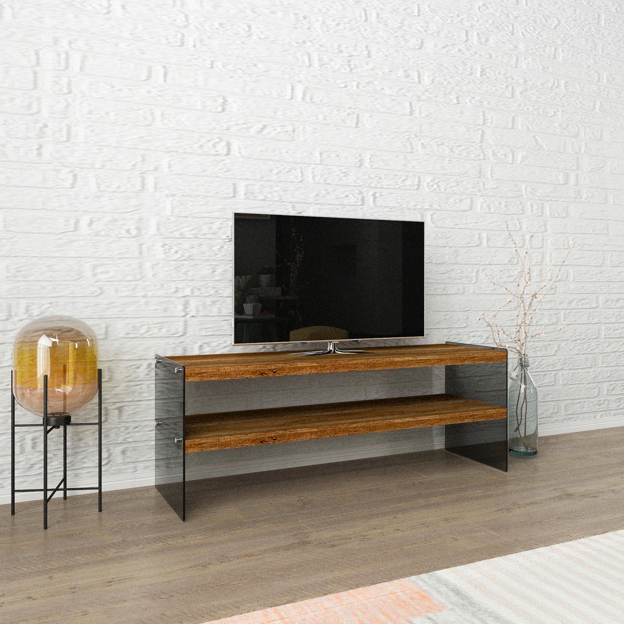 en.casa TV-Schrank »Laihia« TV Board 45x120x35cm Lowboard Rauchglas  Holzoptik
