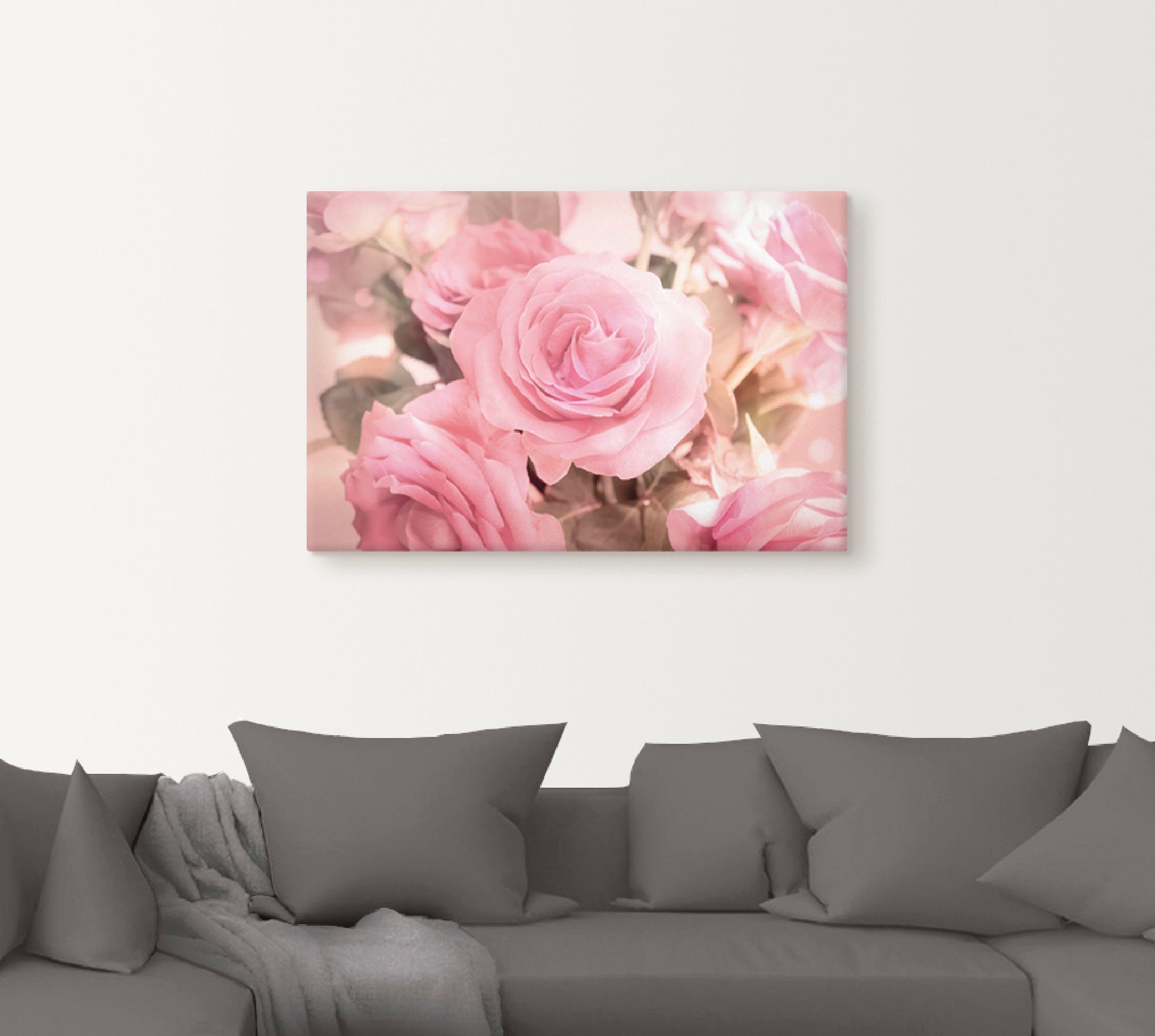 Artland Leinwandbild Rosarosenbouquet, Blumen (1 St), auf Holzrahmen gespannt