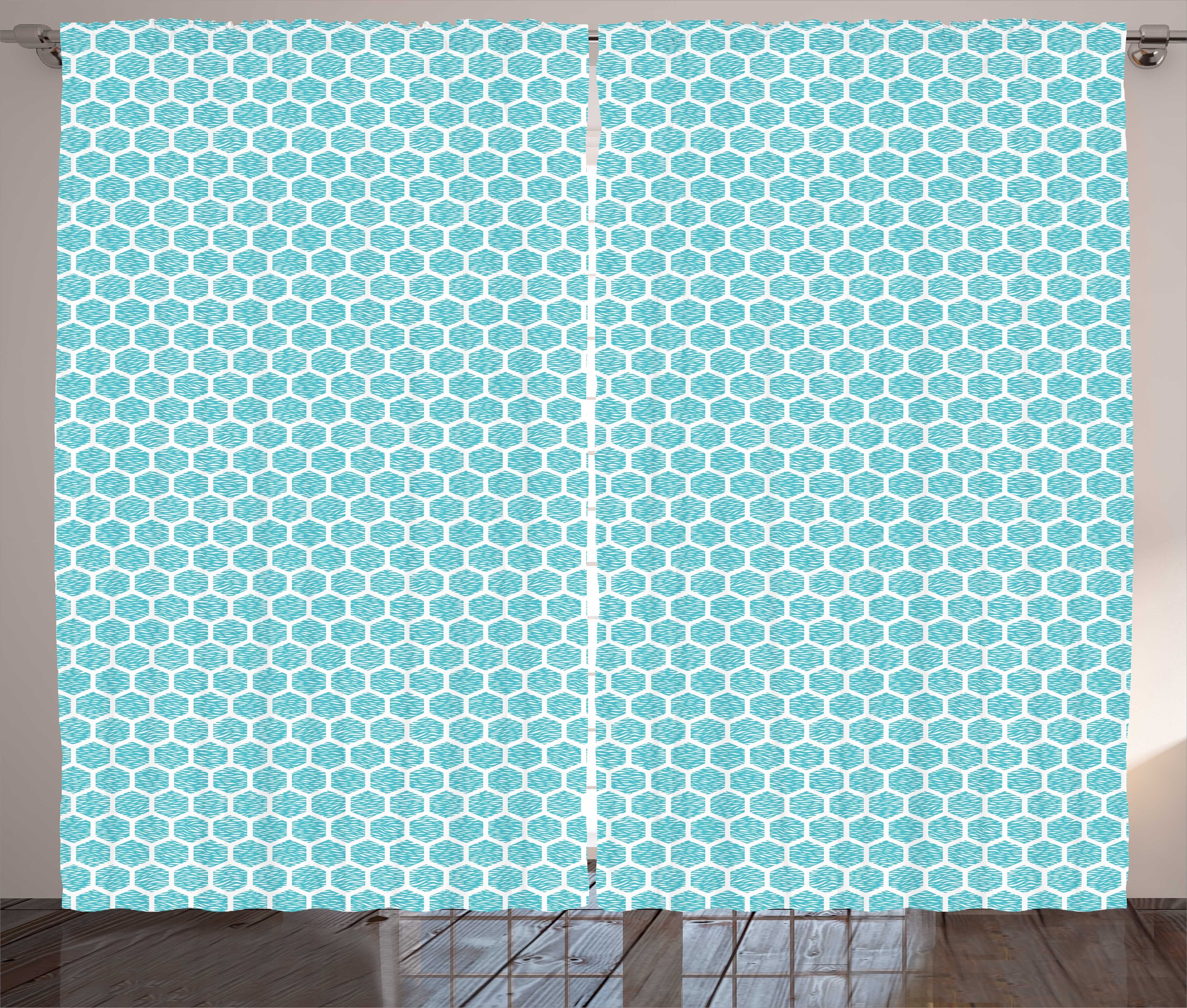 Abakuhaus, Hexagons Vorhang Kräuselband abstrakte Aquatic Haken, und Schlaufen mit Gardine Schlafzimmer geometrische