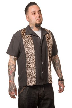 Steady Clothing Kurzarmhemd Leopard Muster Schwarz Retro Vintage Bowling Shirt Rockabilly