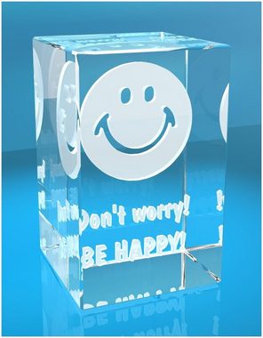 VIP-LASER Dekofigur VIP-LASER 3D Glas Kristall Quader XL Smiley mit Text Dont Worry be hap, Hochwertige Geschenkbox, Made in Germany, Familienbetrieb