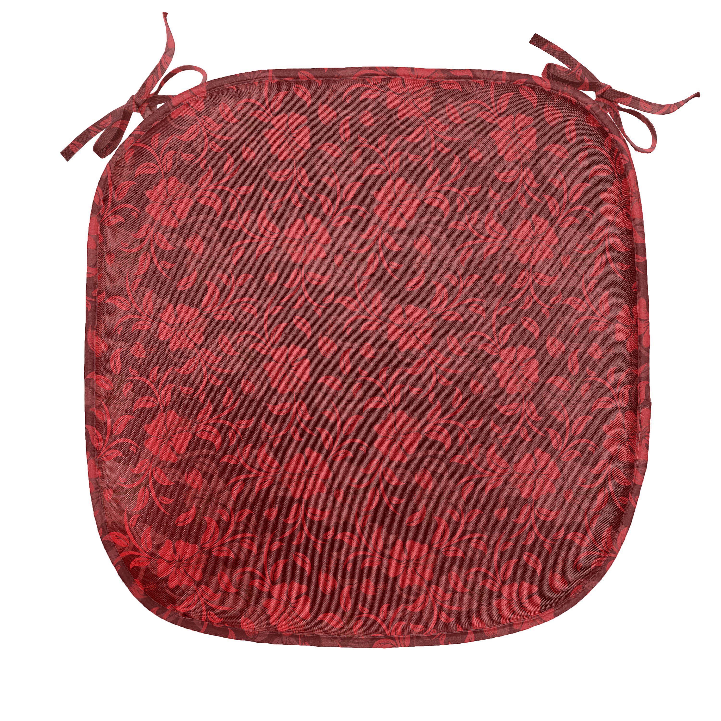 für Abakuhaus mit und Riemen rot Küchensitze, wasserfestes Blumen-Blätter Kissen wirbelt Dekoratives Stuhlkissen