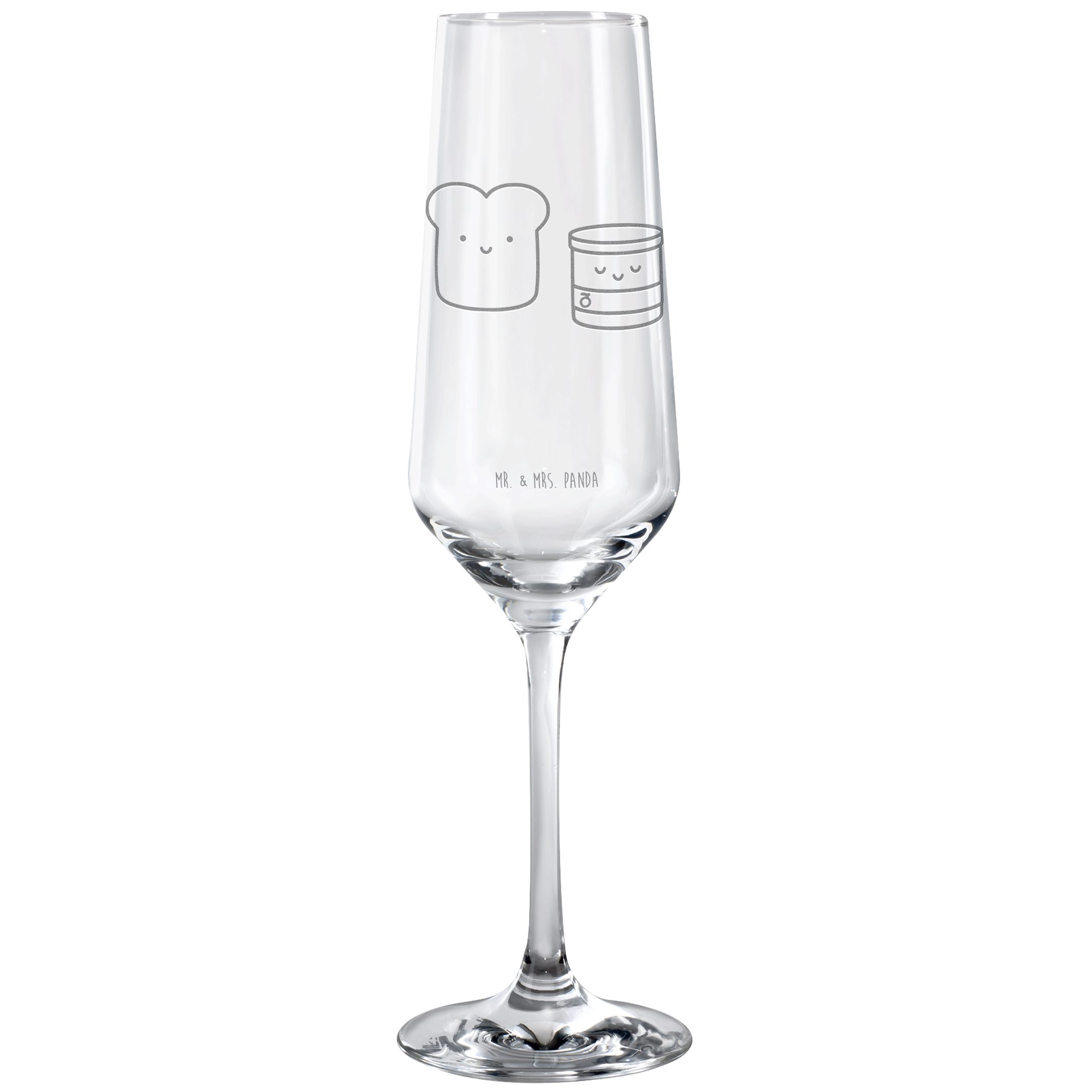 Mr. & Mrs. Panda Sektglas Toast Marmelade, Glas, Transparent, Dreamteam, Süß, graviertes sektgl, 1-tlg., Premium Glas