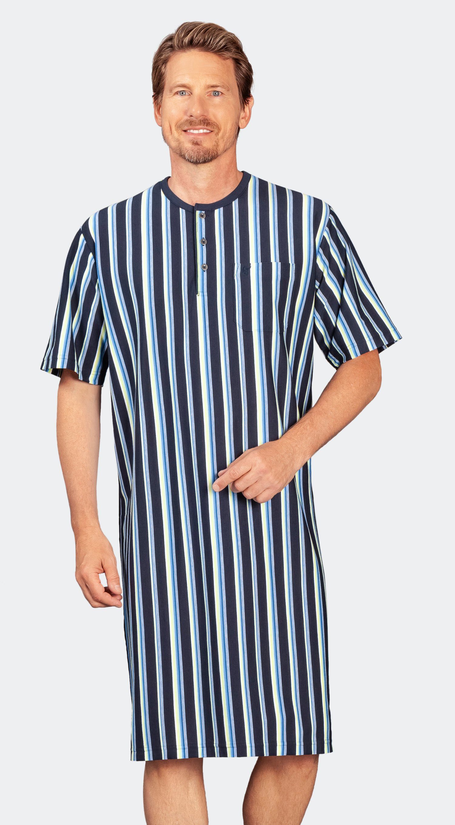 Hajo Nachthemd Herren Schlafshirt mit kurzem Arm (1-tlg) Klima Komfort Bügelfrei atmungsaktiv