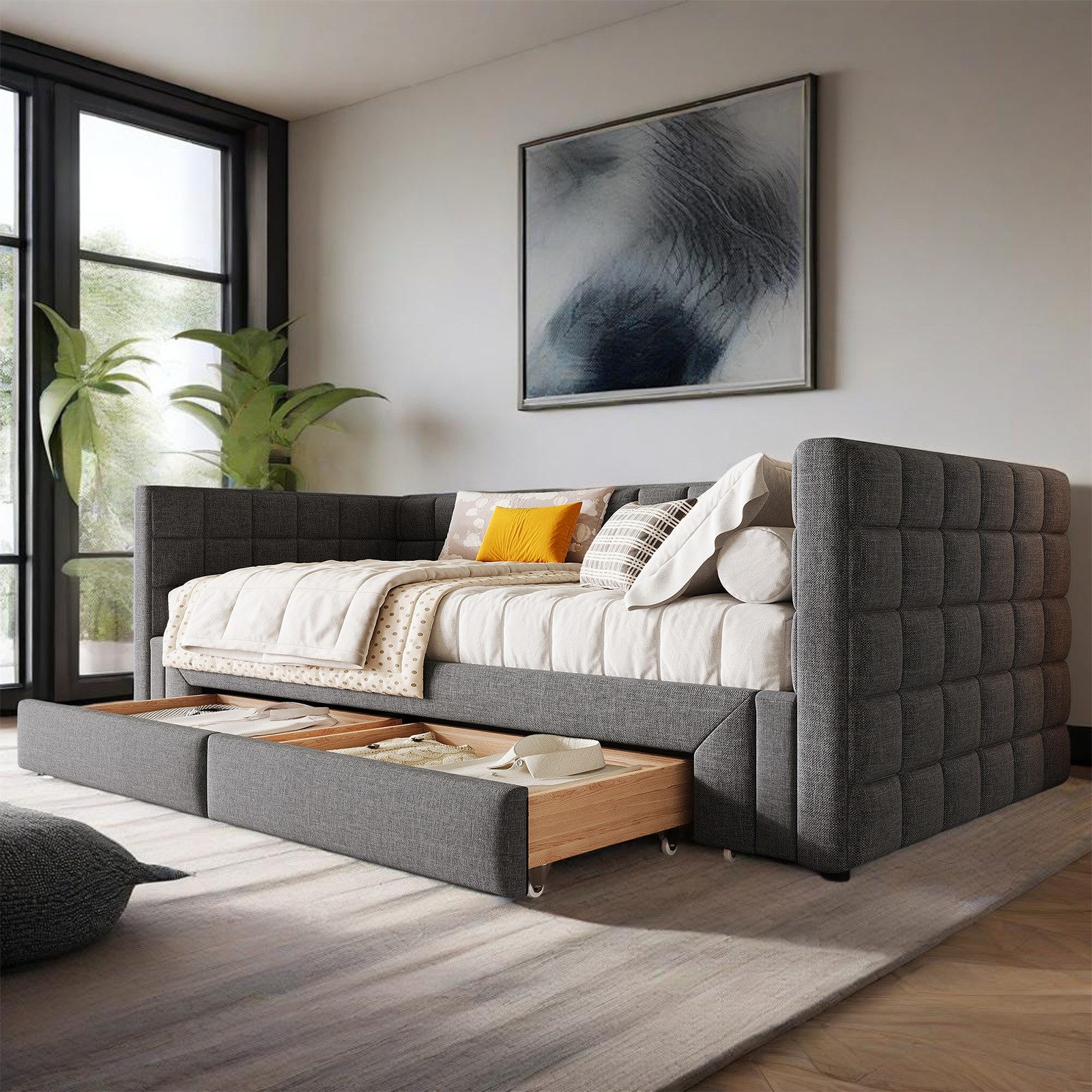 MODFU Daybett Funktionsbett 90x200 cm, 2 Schubladen (Ausziehbares Sofabett günstig online kaufen