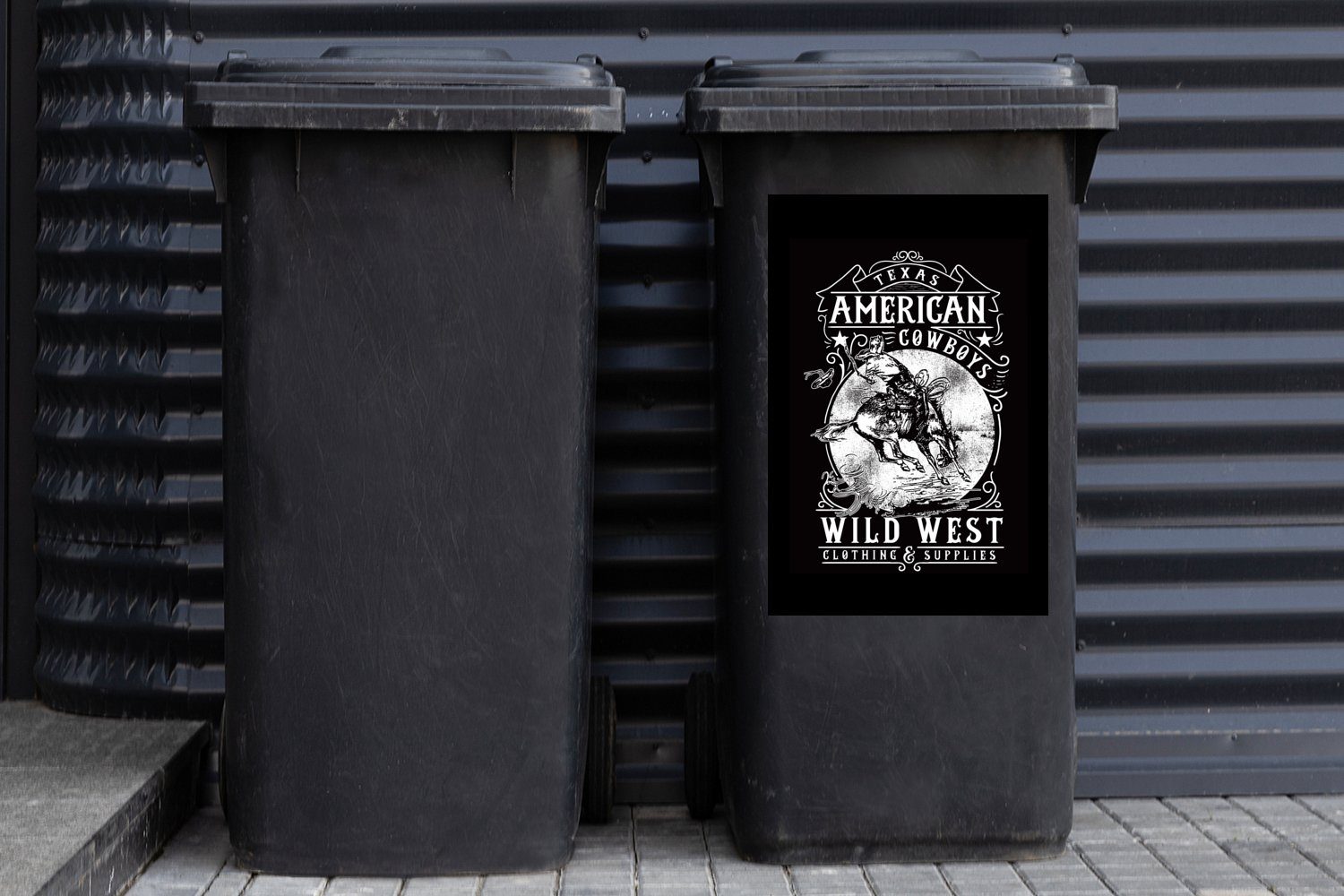 Container, - Altmodisch Mülleimer-aufkleber, - Mancave - Western St), Abfalbehälter Sticker, Wandsticker (1 Cowboy MuchoWow Mülltonne,