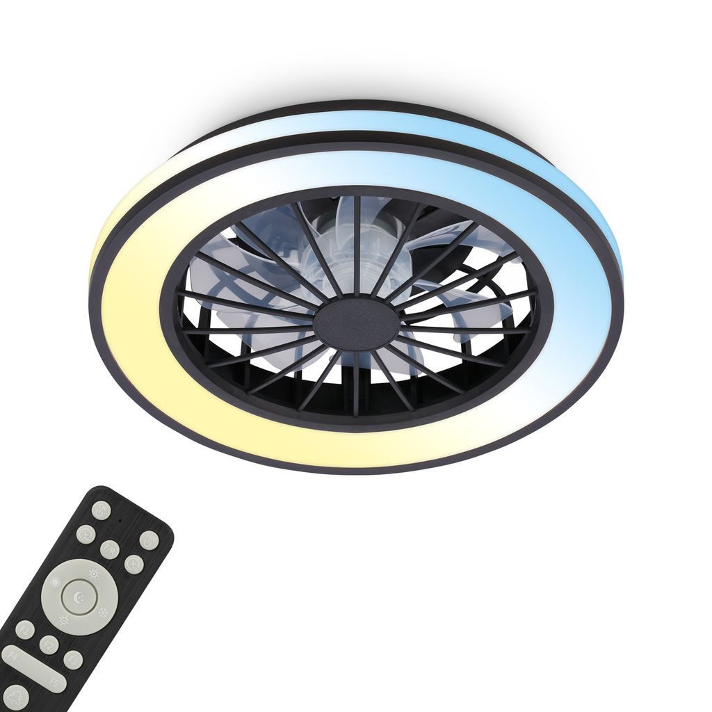 Briloner Leuchten LED Deckenleuchte Deckenventilator mit Licht DC-Motor Fernbedienung Dimmbar, LED fest integriert, 3000K - Warmweiß, 4000K - Neutralweiß, 5500-6500K - Tageslichtweiß, 6500K - Kaltweiß, CCT Farbtemperatursteuerung - Warmweiß / Neutralweiß / Kaltweiß, 38 x 14 cm (DxH), Schlafzimmer, Wohnzimmer, Esszimmer, Flur, Küche