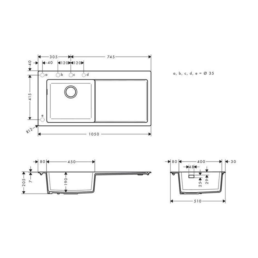 hansgrohe Granitspüle hansgrohe S51 S5110-F450, Becken links, 105/510 cm