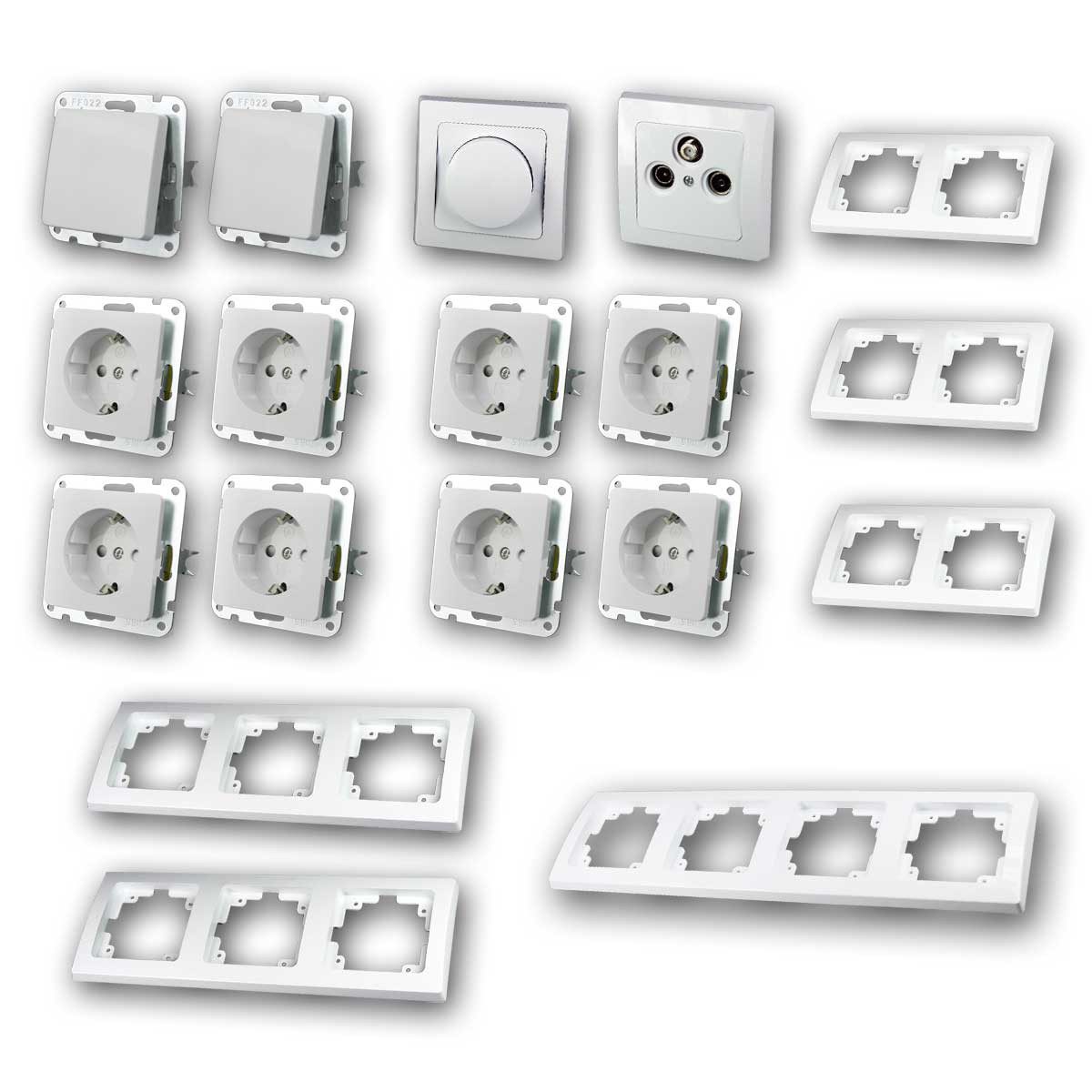 ChiliTec DELPHI Set "Wohnlandschaft Dimmer", 20-teilig, wei Unterputzschalter