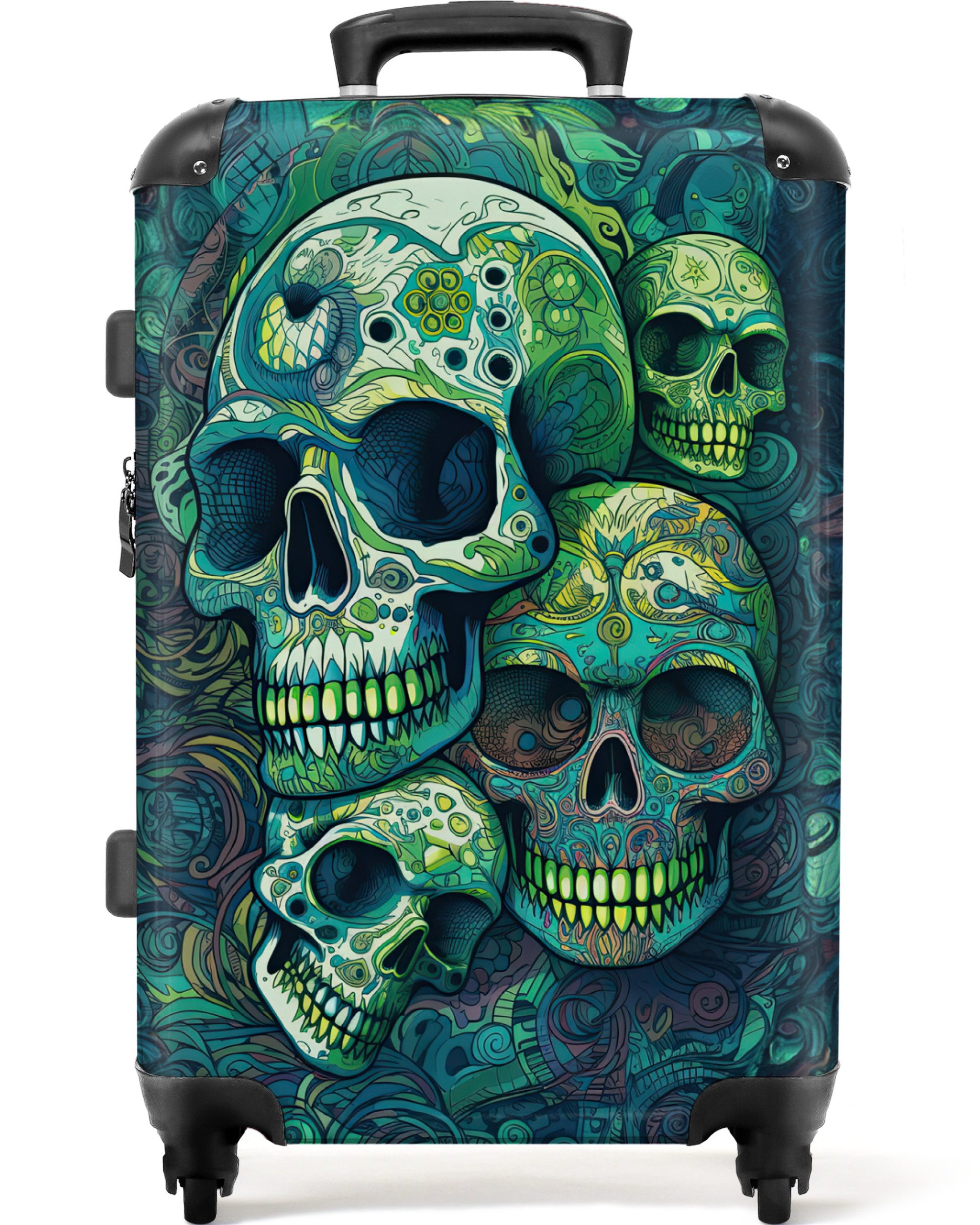 NoBoringSuitcases.com© Hartschalen-Trolley Totenkopf - Grün - günstig online kaufen
