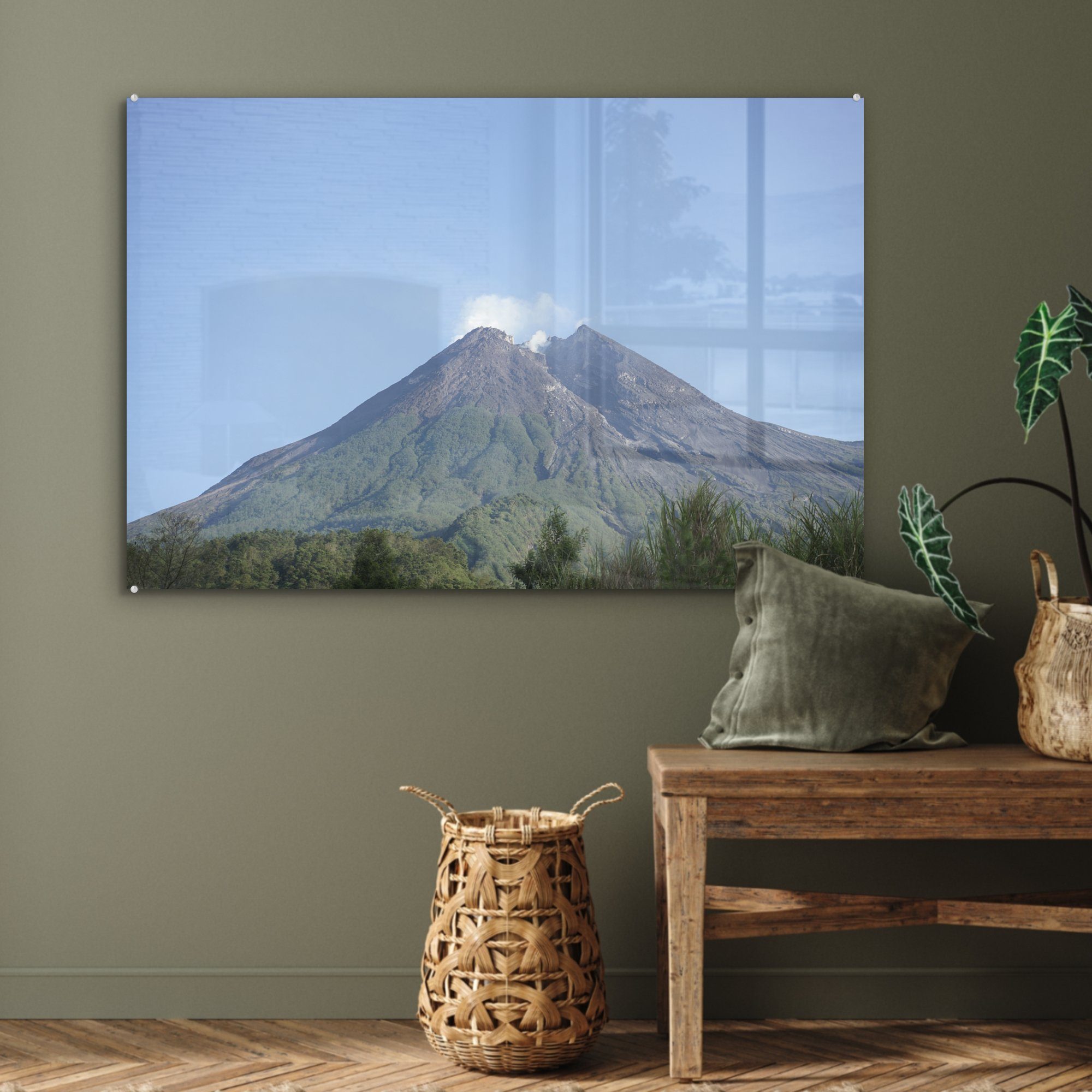MuchoWow Die Nationalparks Acrylglasbilder Wohnzimmer Java, auf Acrylglasbild Merapi Schlafzimmer Gunung St), des (1 & Berglandschaft