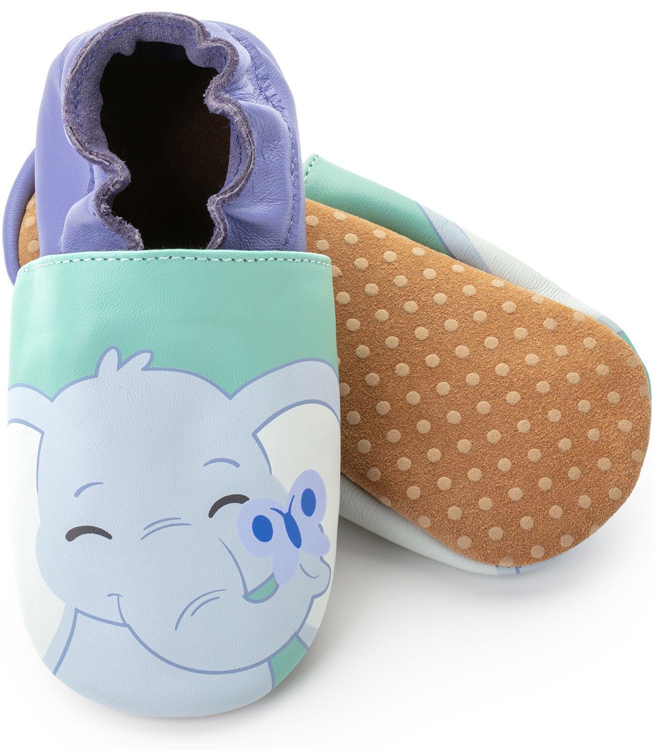 Corimori Baby-Schuhe Lauflernschuhe Krabbelschuhe Echt-Leder Mädchen Jungen Lauflernschuh (Packung) Süße Lauflernschuhe, Lederschuhe, Barfußschuhe, Elefant, 12-18 Monate