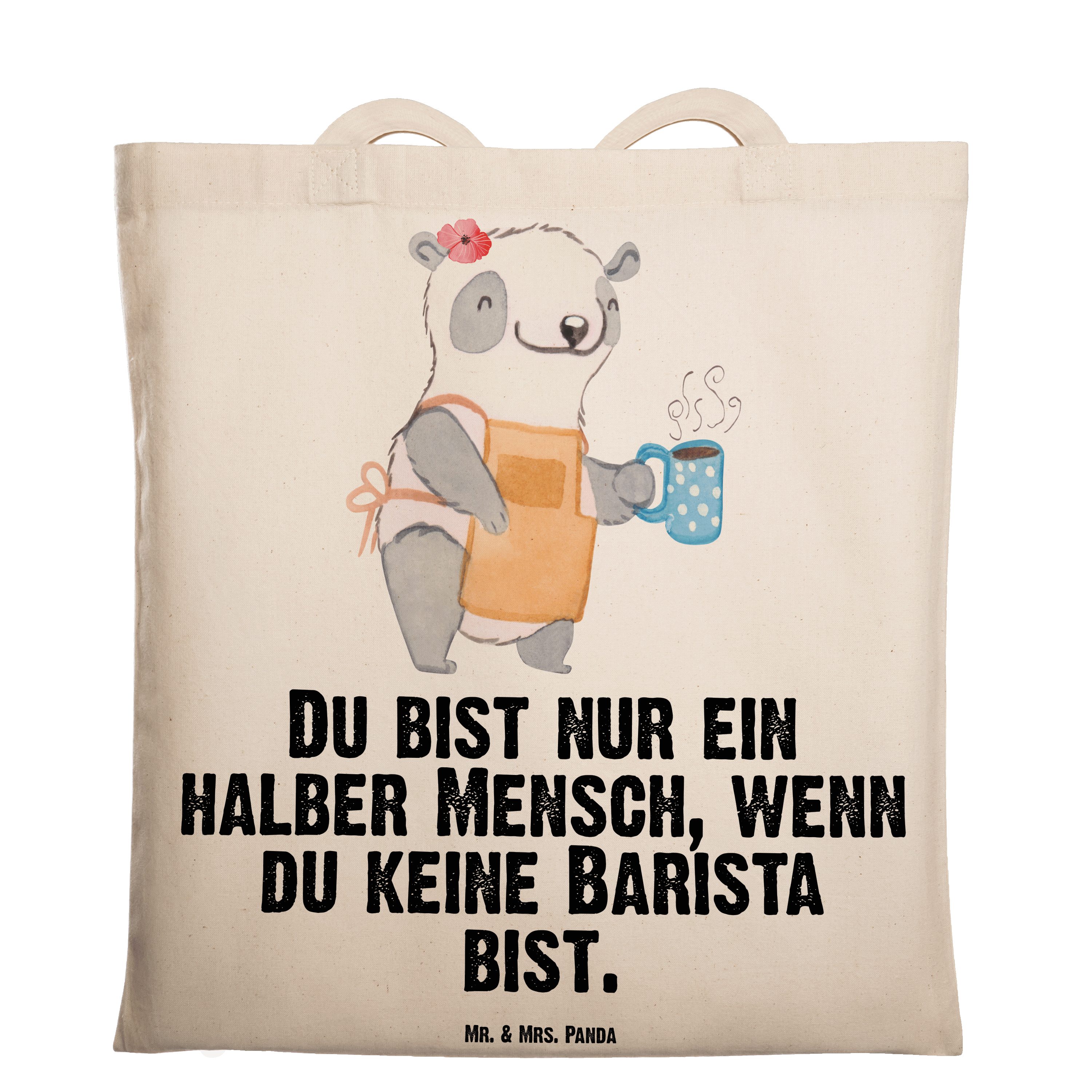 Mr. & Mrs. Panda Tragetasche Transparent - Einkaufstasc - Herz Barista (1-tlg) Beuteltasche, mit Geschenk