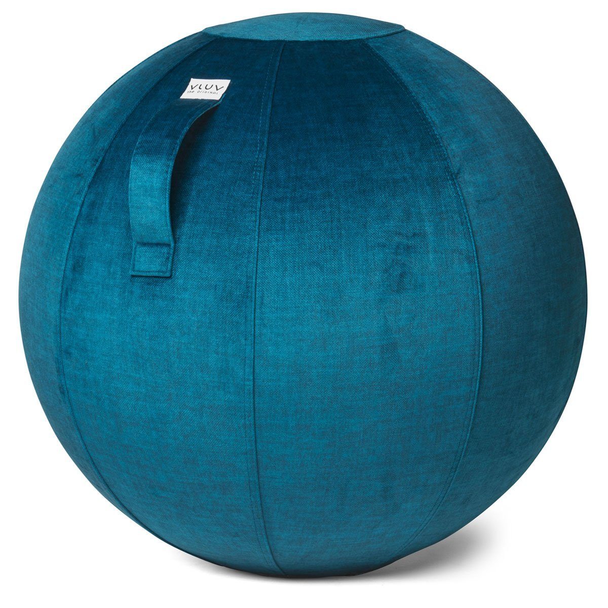 VLUV Sitzball BOL VARM Stoff-Sitzball in Pacific (Blau), Ø 60cm-65cm, Samt-Möbelbezugstoff - robust, formstabil, mit Tragegriff und Bodenring