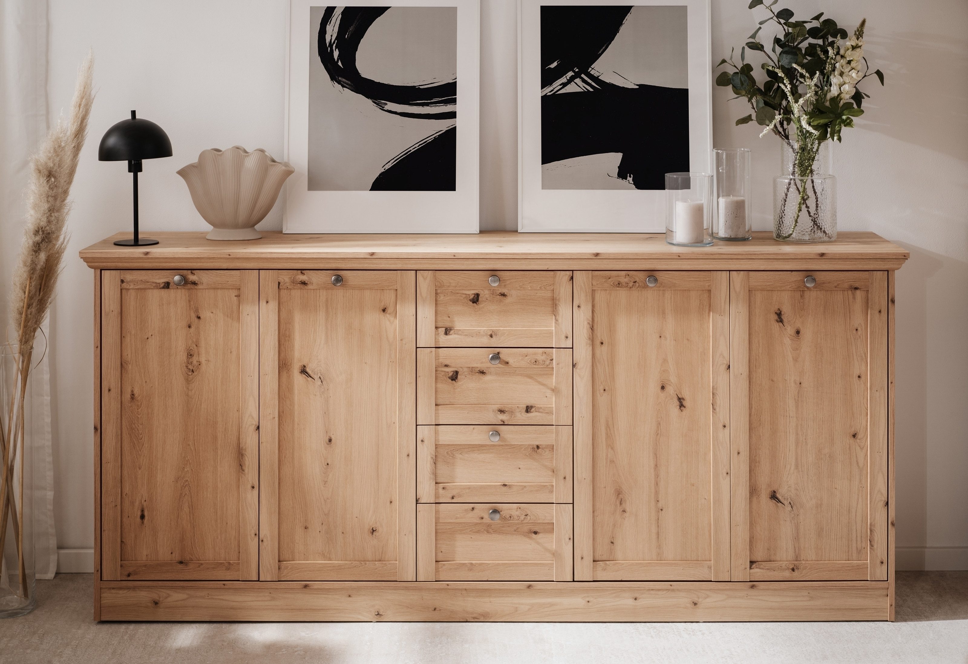 freiraum Anrichte Timber, 4 Türen, 4 Schübe, 4 Böden, Artisan Eiche Dekor - 200x90x40cm (BxHxT)