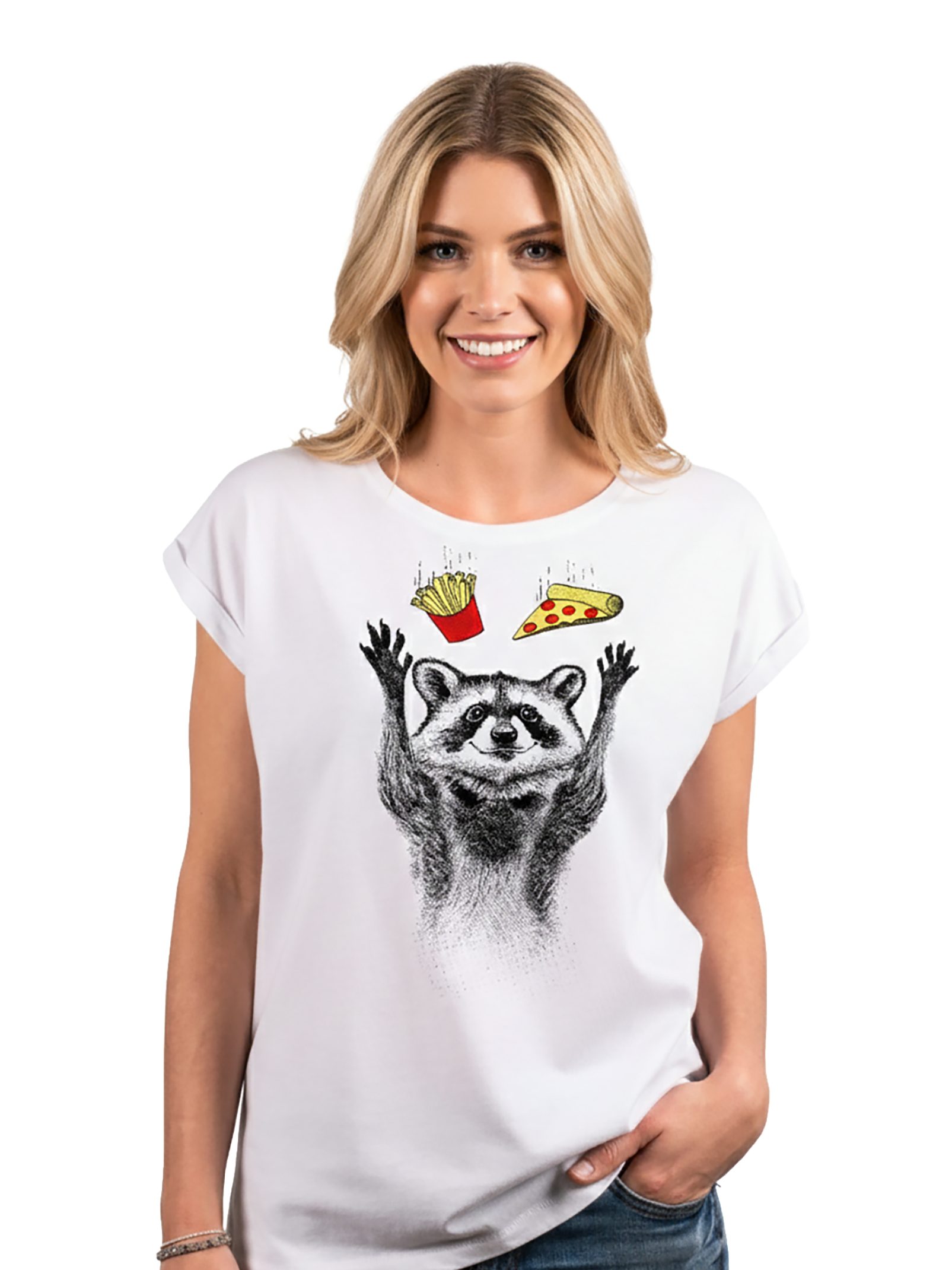 MAKAYA Print-Shirt Damen Waschbär Aufdruck Tunika Top Sommer Lustige Frauen Oberteile große Größen