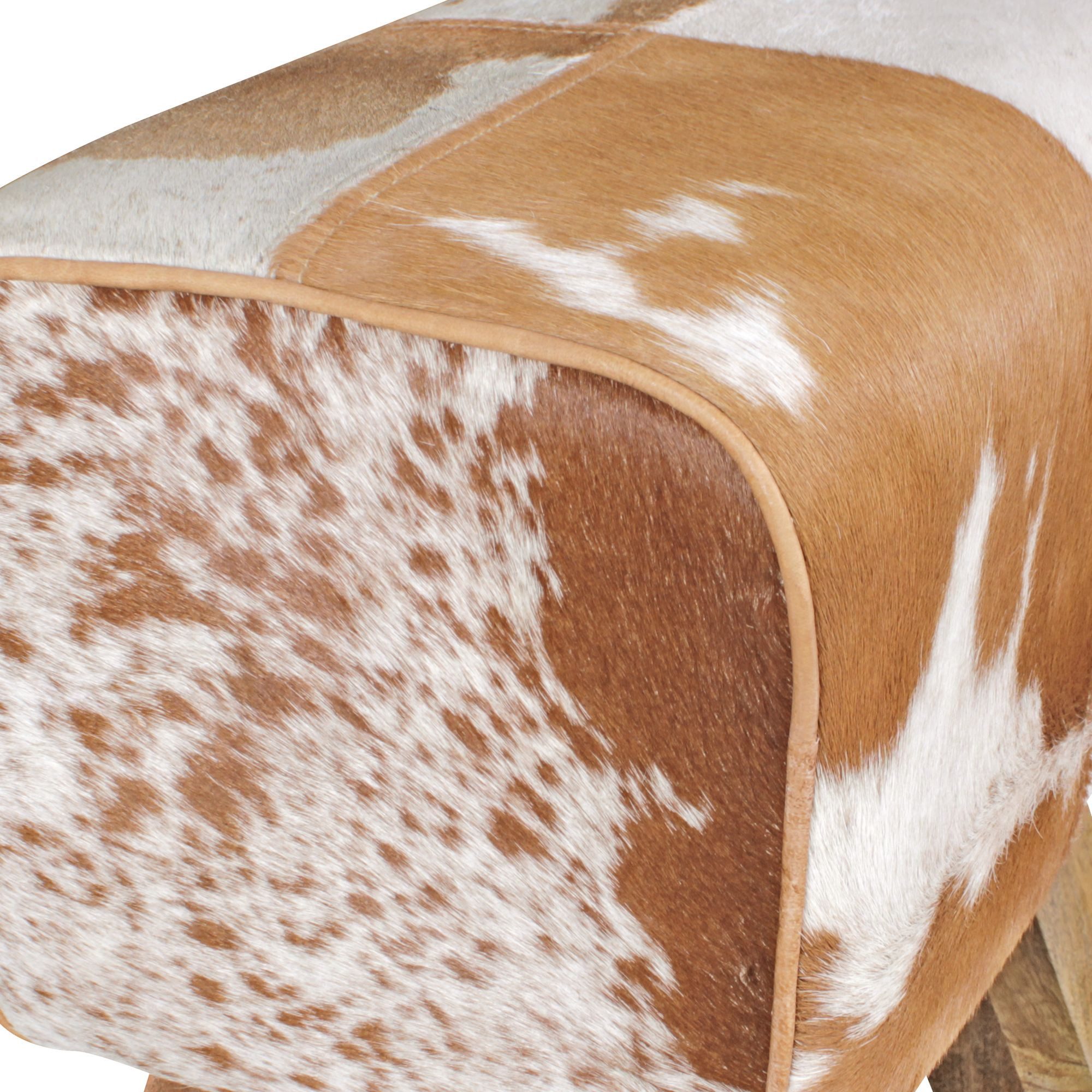 FINEBUY Sitzhocker Design Springbock Fußhocker Turnhocker Turnbock Pferd Leder (Turnbock Ziegenfell Braun / Weiß 40 x 30 x 47 cm), Turnhocker Springbock, Hocker Fellhocker Modern