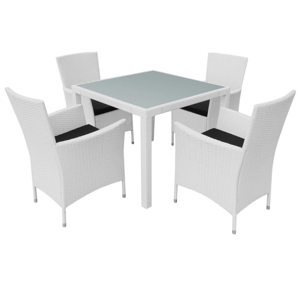 vidaXL Garten-Essgruppe, 5-tlg. Gartengarnitur Poly Rattan Cremeweiß