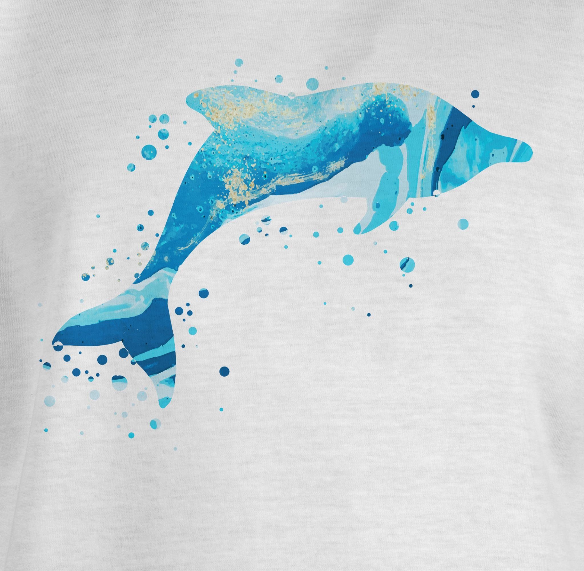 Springender Kinderkleidung T-Shirt mit Co Weiß 1 und Shirtracer Muster Delfin