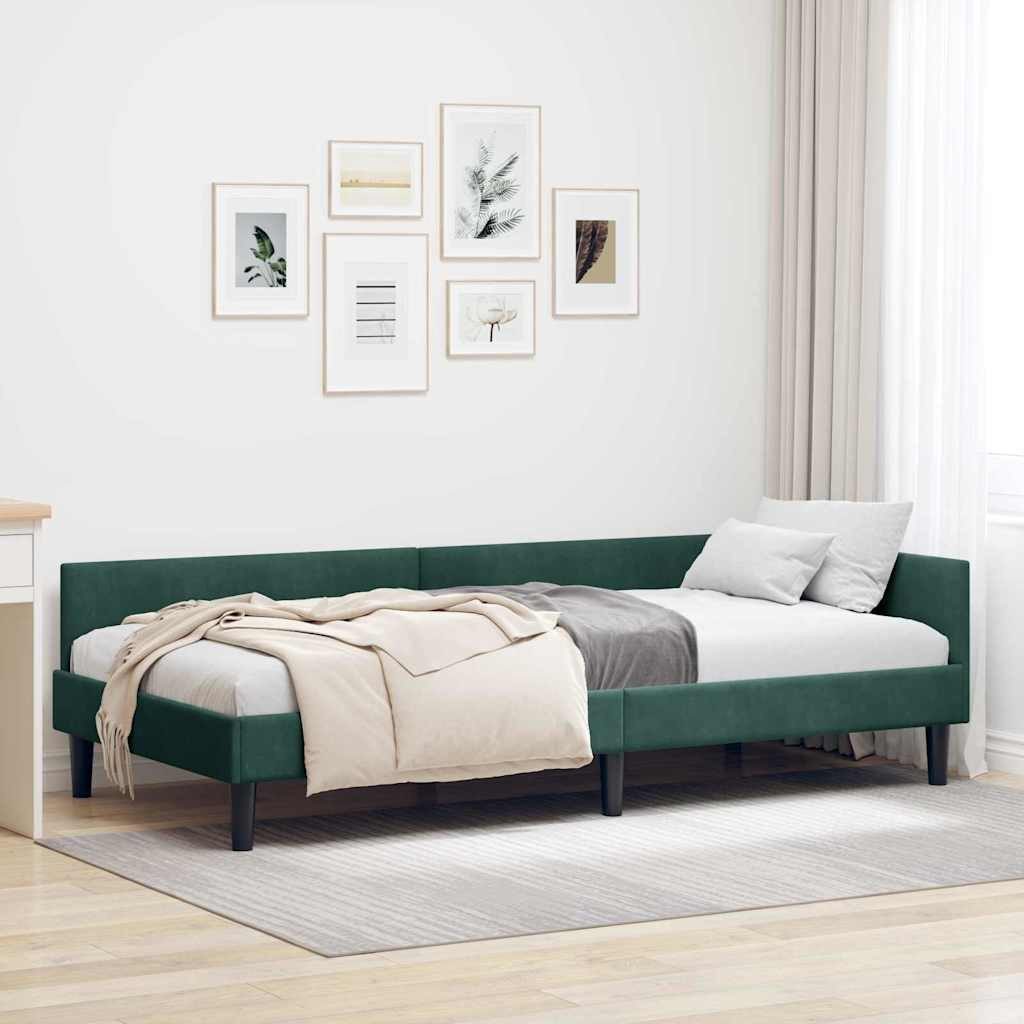 furnicato Daybed Eckbettgestell 90x200 cm Dunkelgrün, L-förmiges Daybed mit wendbarem Kopfteil für dein Schlafzimmer