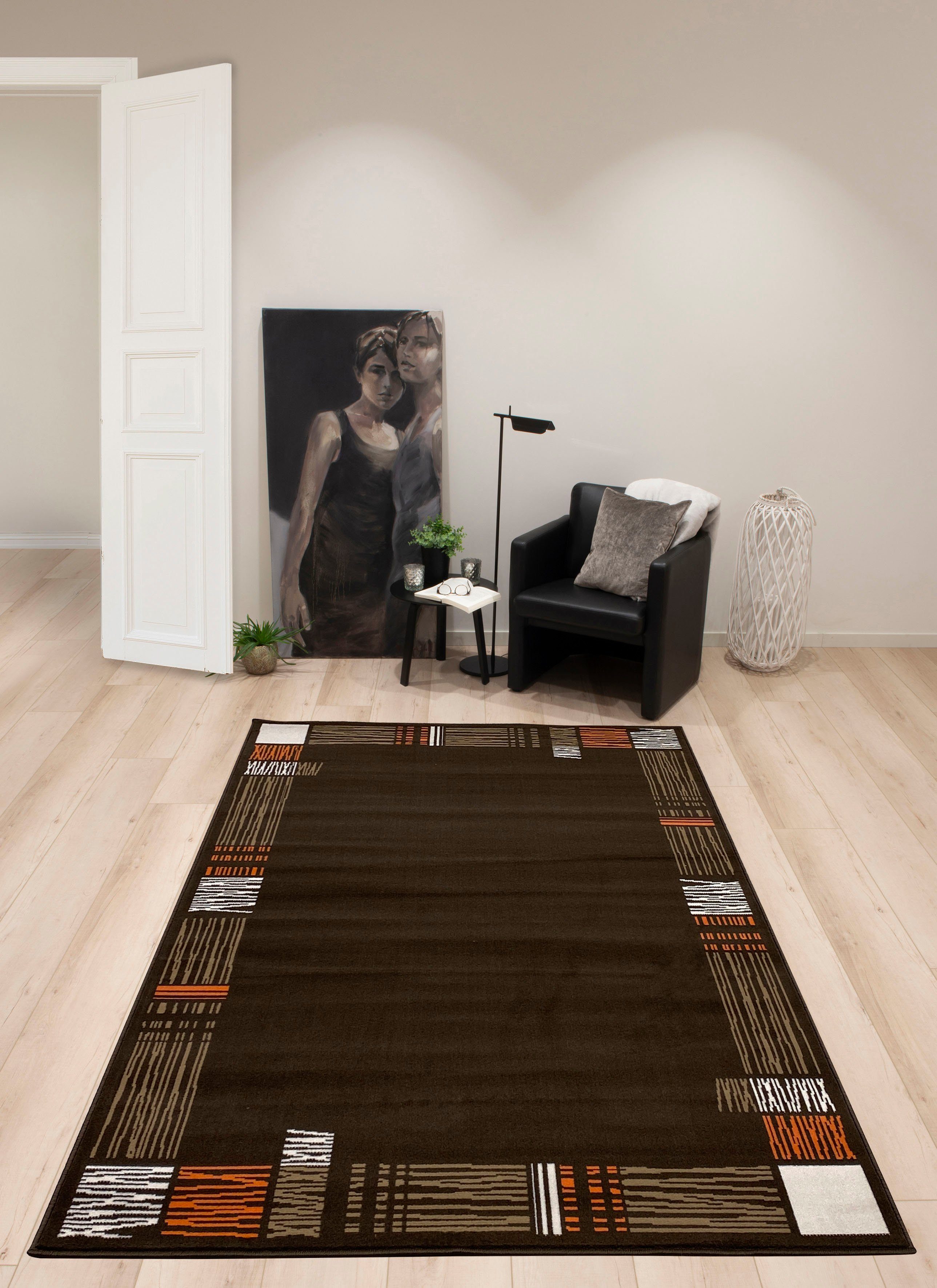 Teppich Lenting, Home affaire, Kurzflor-Teppich, Höhe: Bordüre, 7 mm, mit pflegeleicht braun rechteckig