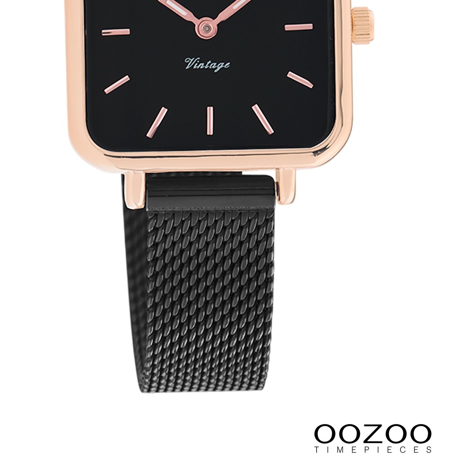 OOZOO Quarzuhr Oozoo Damen Armbanduhr Vintage Series, (Analoguhr), Damenuhr rechteckig, klein (26x26mm) Metall, Mesharmband, Casual-Style