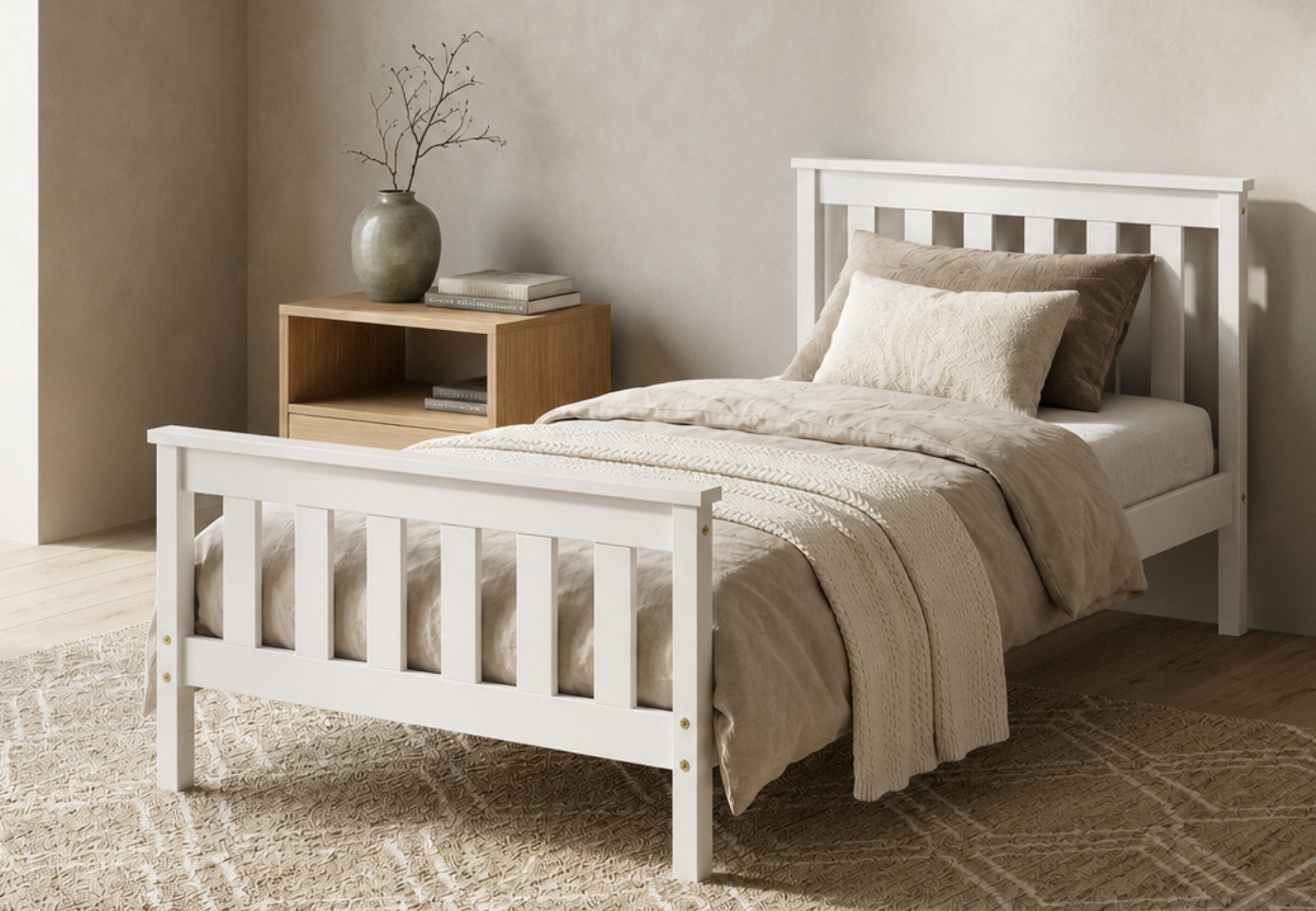 Home Collective Holzbett Einzelbett Doppelbett Bettgestell mit Lattenrost & Kopfteil Kiefer (Größe: 90×200, 120×200, 140×200, 160×200), Massivholzbett mit Lattenrost & Kopfteil Weiß