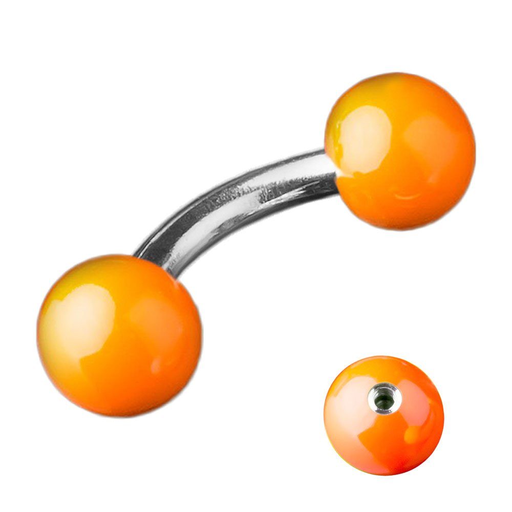 viva-adorno Augenbrauenpiercing 1,2 x 5mm Micro Piercing Banane Stahlkugeln glänzend emailliert, Curved Barbell 316L Chirurgenstahl