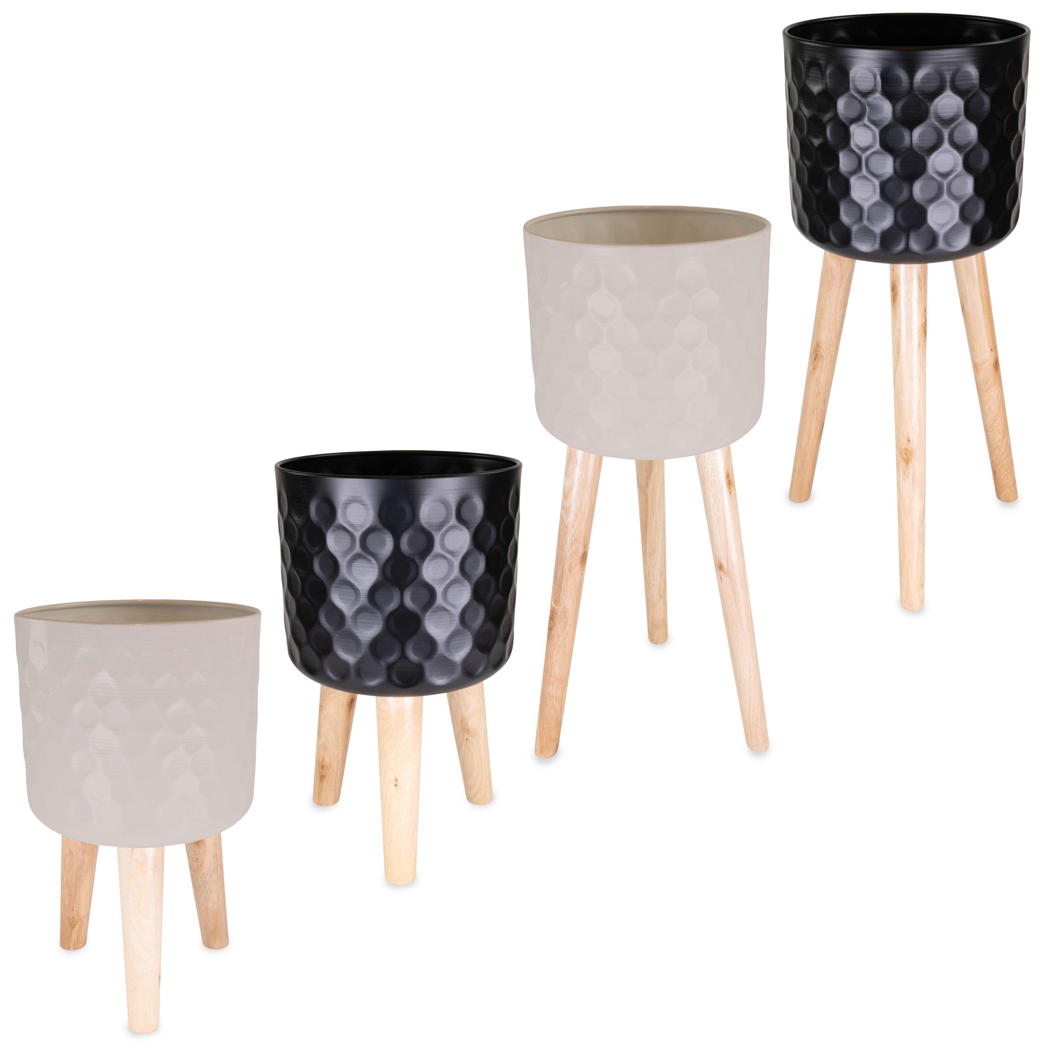 matches21 HOME & HOBBY Blumentopf Blumentöpfe 2er Set Beige Ø 24,5 x 60 cm & 28 x 67,5 cm mit Füßen (2 St), Übertöpfe aus Metall mit Holz Beinen