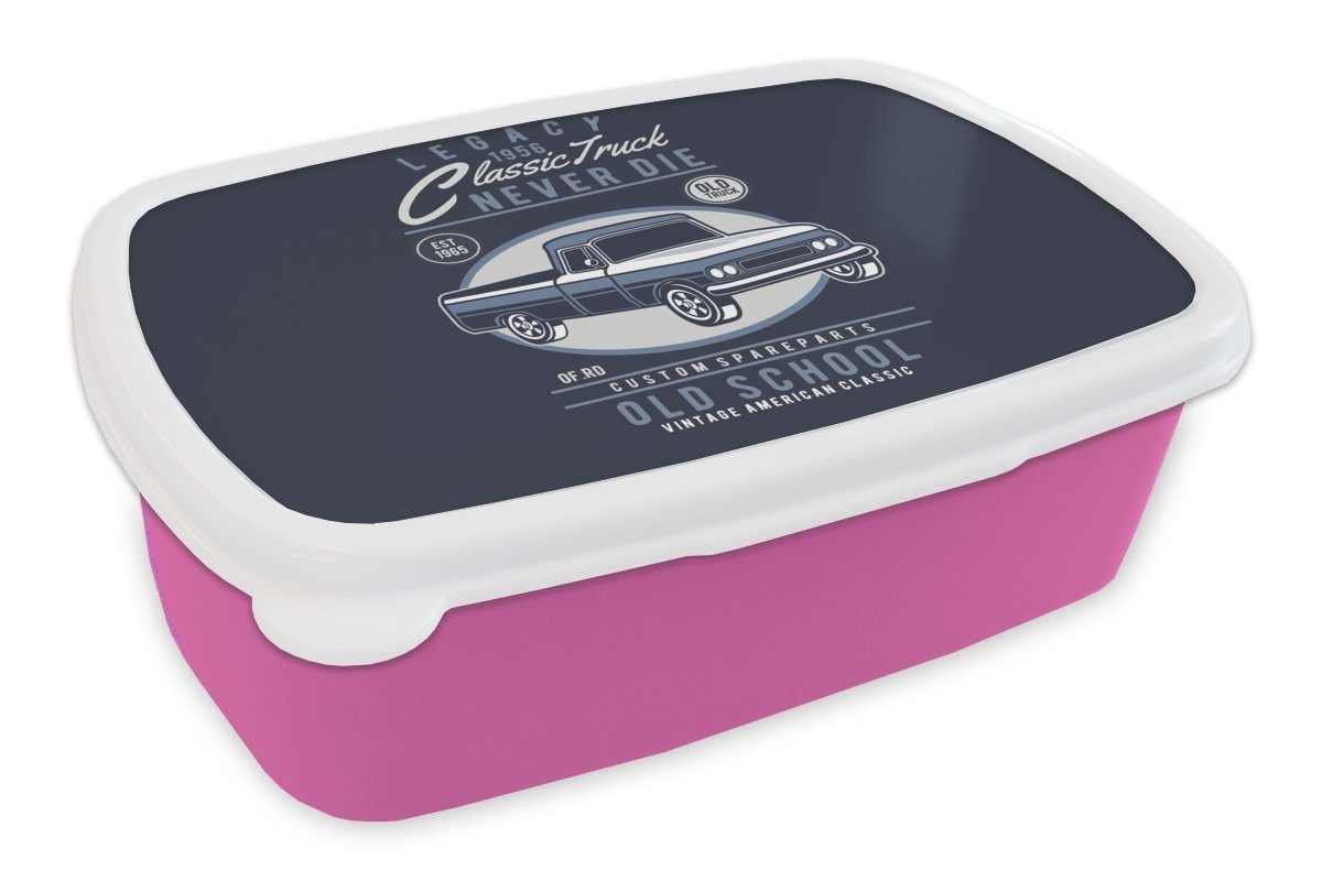 Blau rosa Snackbox, Mädchen, Retro, Brotbox (2-tlg), Brotdose für Kunststoff, Lunchbox Erwachsene, - - MuchoWow Kinder, Autos Kunststoff
