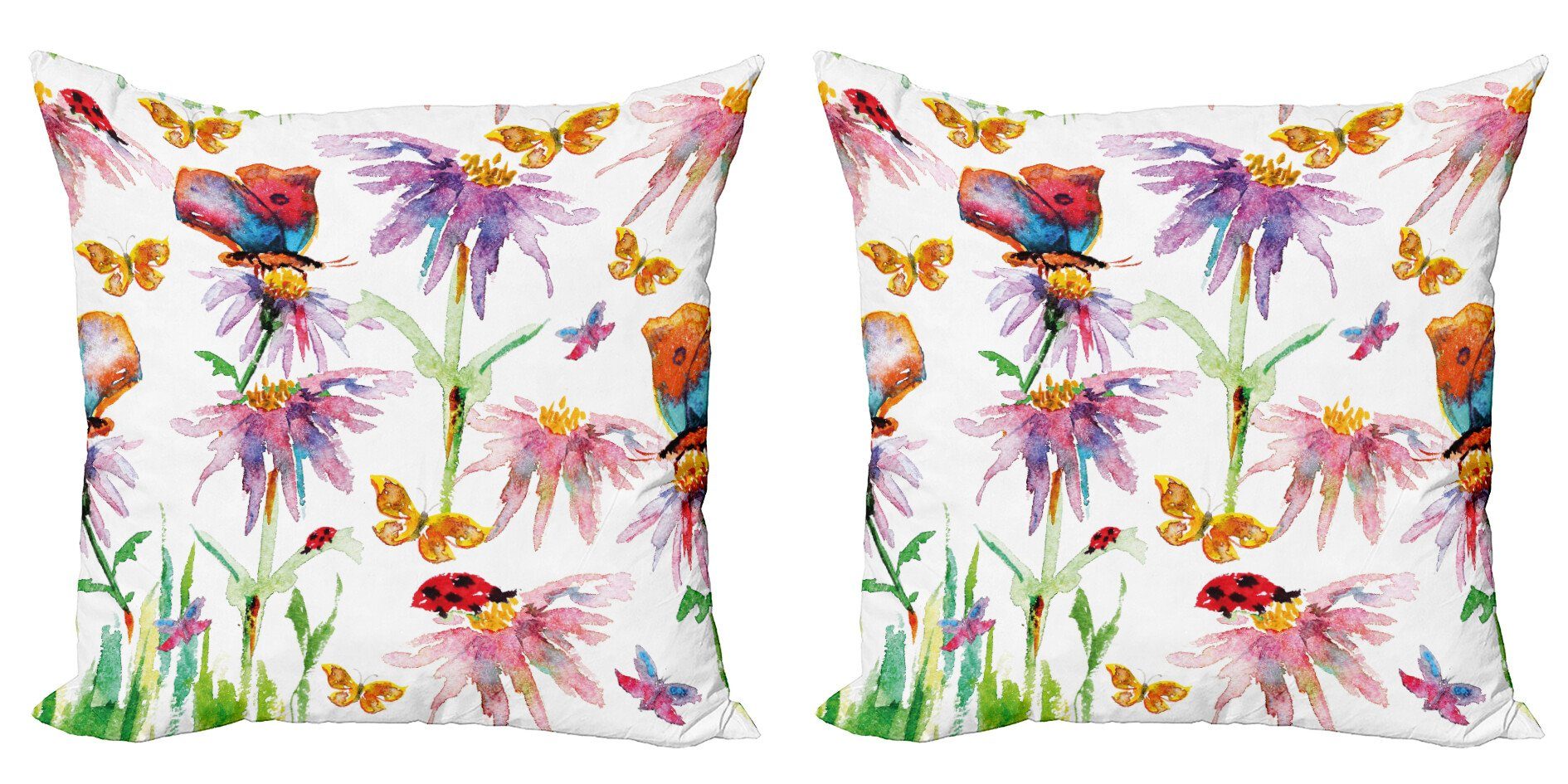 Kissenbezüge Modern Accent Doppelseitiger Digitaldruck, Abakuhaus (2 Stück), Aquarell Blumen-Schmetterlings-Bug