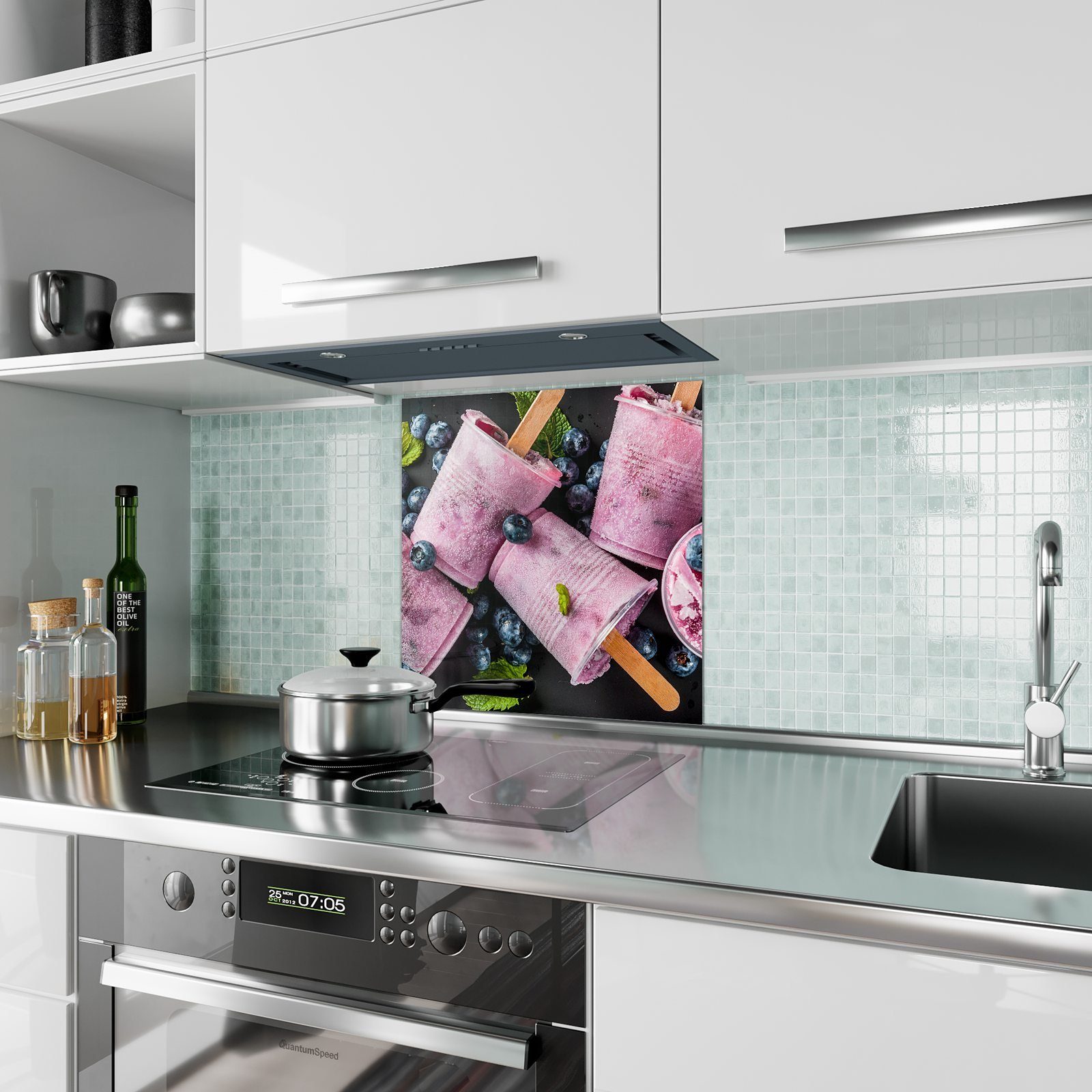 Primedeco Küchenrückwand mit Heidelbeereneis Motiv Spritzschutz Glas Küchenrückwand