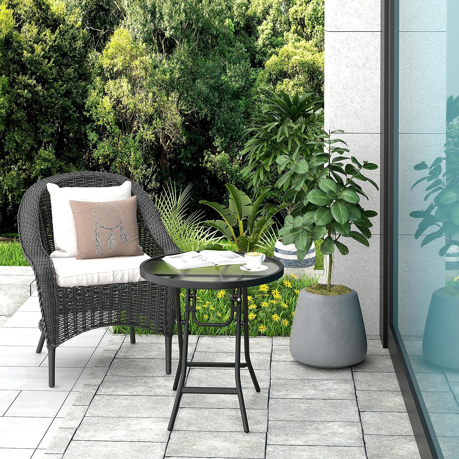 EUGAD Gartentisch (1-St), Klapptisch mit Metallrahmen, aus gehärtetem Glas günstig online kaufen