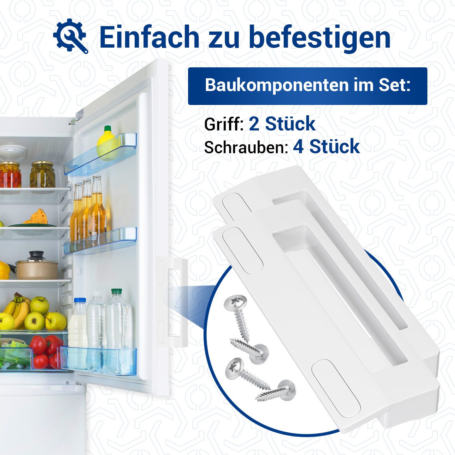 VIOKS Türgriff universal Handgriff 187 mm mit 90-172 mm Schraubenabstand, 2-tlg., für Kühlschrank Gefrierschrank – Bild 4 von 5