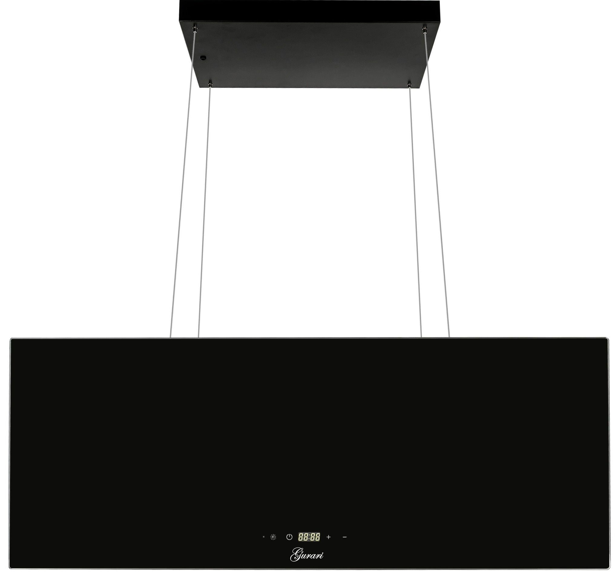 GURARI Inselhaube GCH I 333 90 BL Prime+Umluftset, Dunstabzugshaube 90cm,1000m³/h Umluft Insel Dunstabzugshaube 90cm,Deckenhaube,1000m³/h,Schwarz Glas