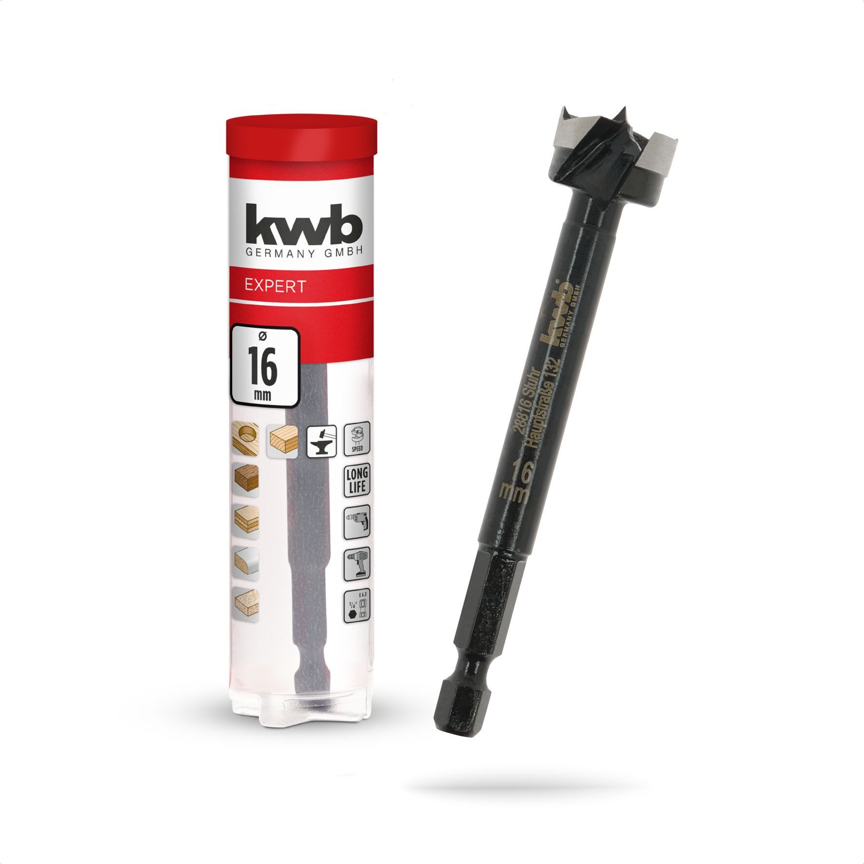 kwb Bohrer- und Bit-Set, kwb Forstnerbohrer, Ø 16 mm, Topfbohrer (für Holz, geschmiedeter Bohrk