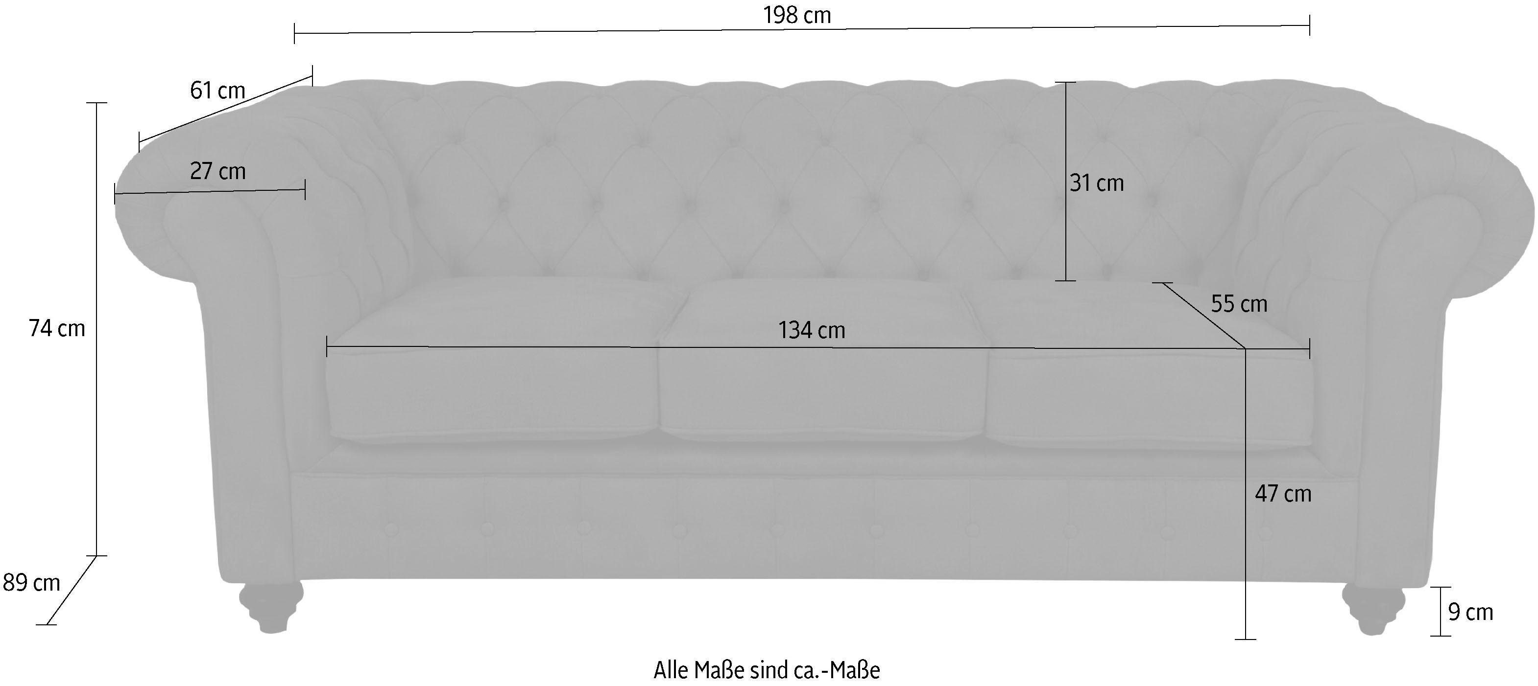 Home affaire Chesterfield-Sofa Duc 3-Sitzer, hochwertige Knopfheftung im Rücken, Samtoptik mit changierender Optik