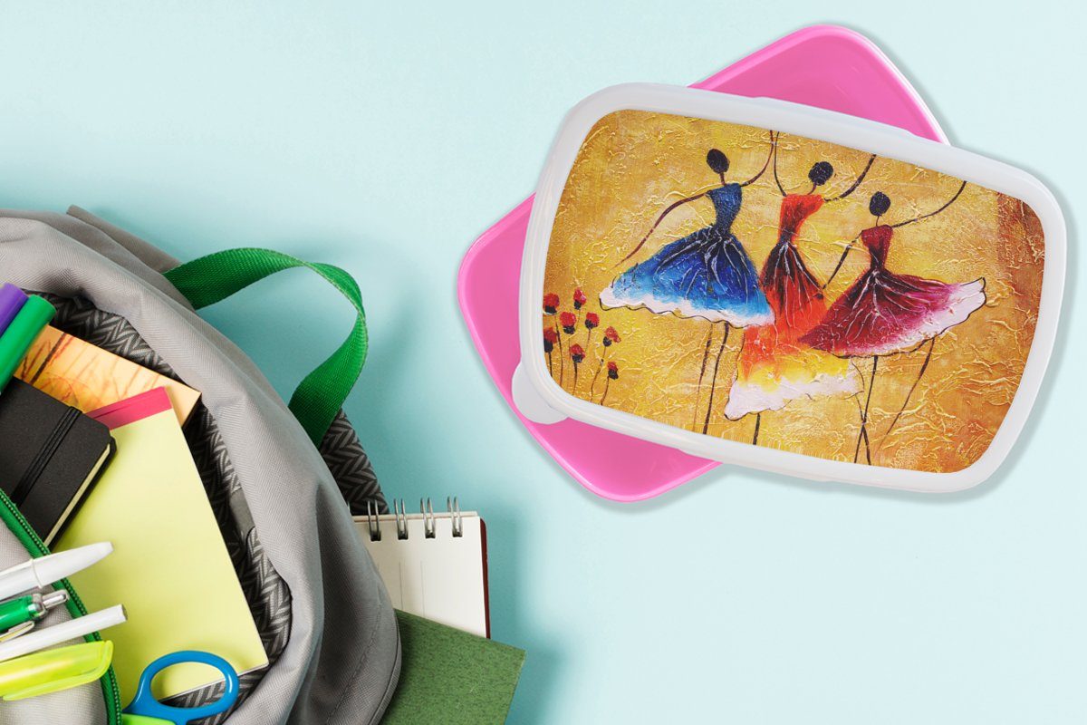 Erwachsene, Lunchbox Kunststoff rosa für Brotdose Öl, MuchoWow Frauen Kinder, - Kleid - Kunststoff, Mädchen, Brotbox - (2-tlg), Gemälde Snackbox,